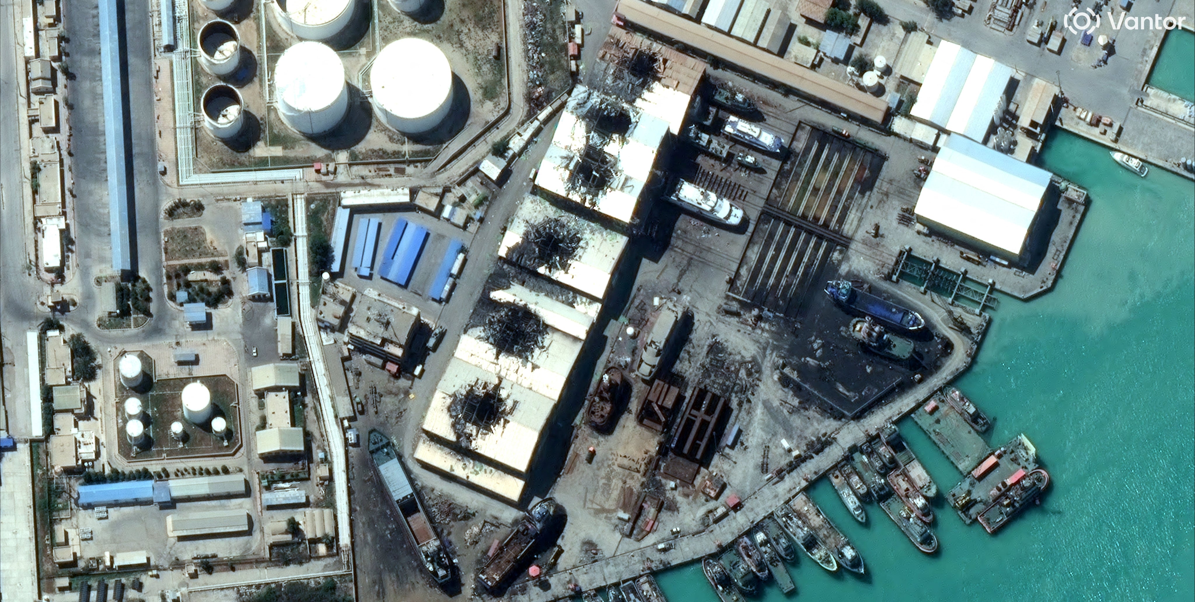A satellite image showing damage at naval facilities in Bushehr, Iran on March 7. Photo: Vantor via Reuters