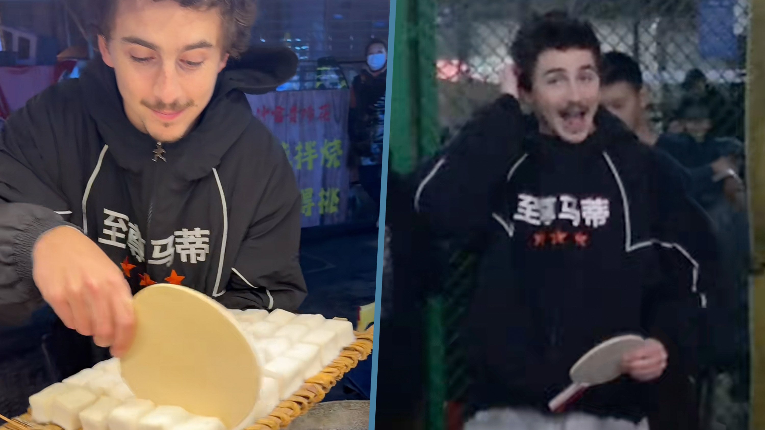 Hollywood star Timothée Chalamet recently charmed Chinese fans in Chengdu by engaging with local culture, selling moldy tofu, playing ping pong and even taking part in square dancing. Photo: SCMP composite/RedNote