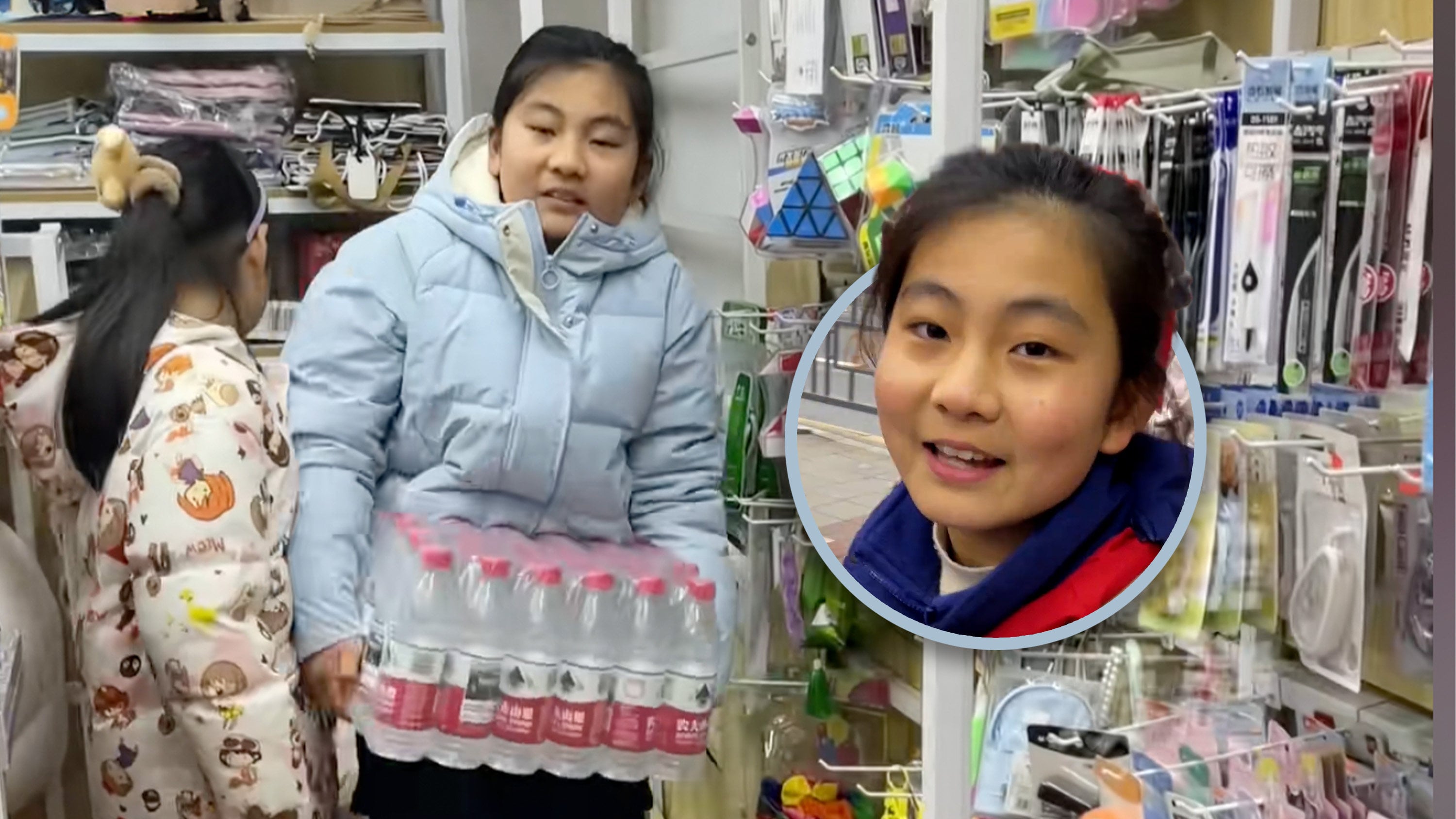 A 12-year-old girl in China used her lai see money and savings to buy a stationery shop and then hired her mother to run it for her. Photo: SCMP composite/Douyin