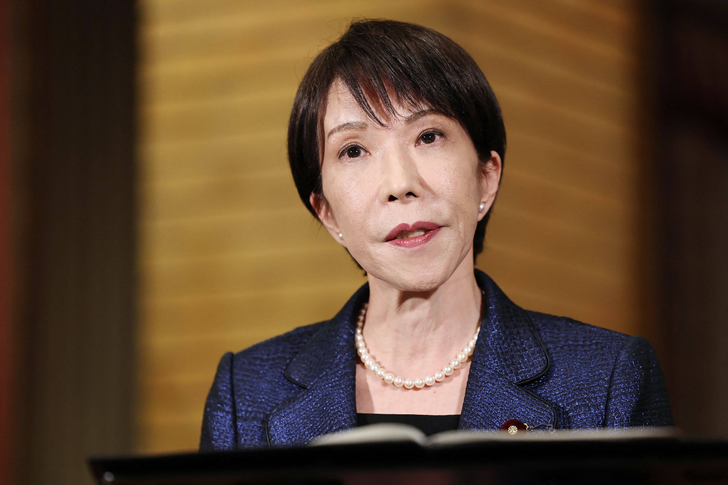 Japan’s Prime Minister Sanae Takaichi speaks to the media about the release of oil stockpiles at the Prime Minister’s Official Residence in Tokyo on Wednesday. Photo: AFP