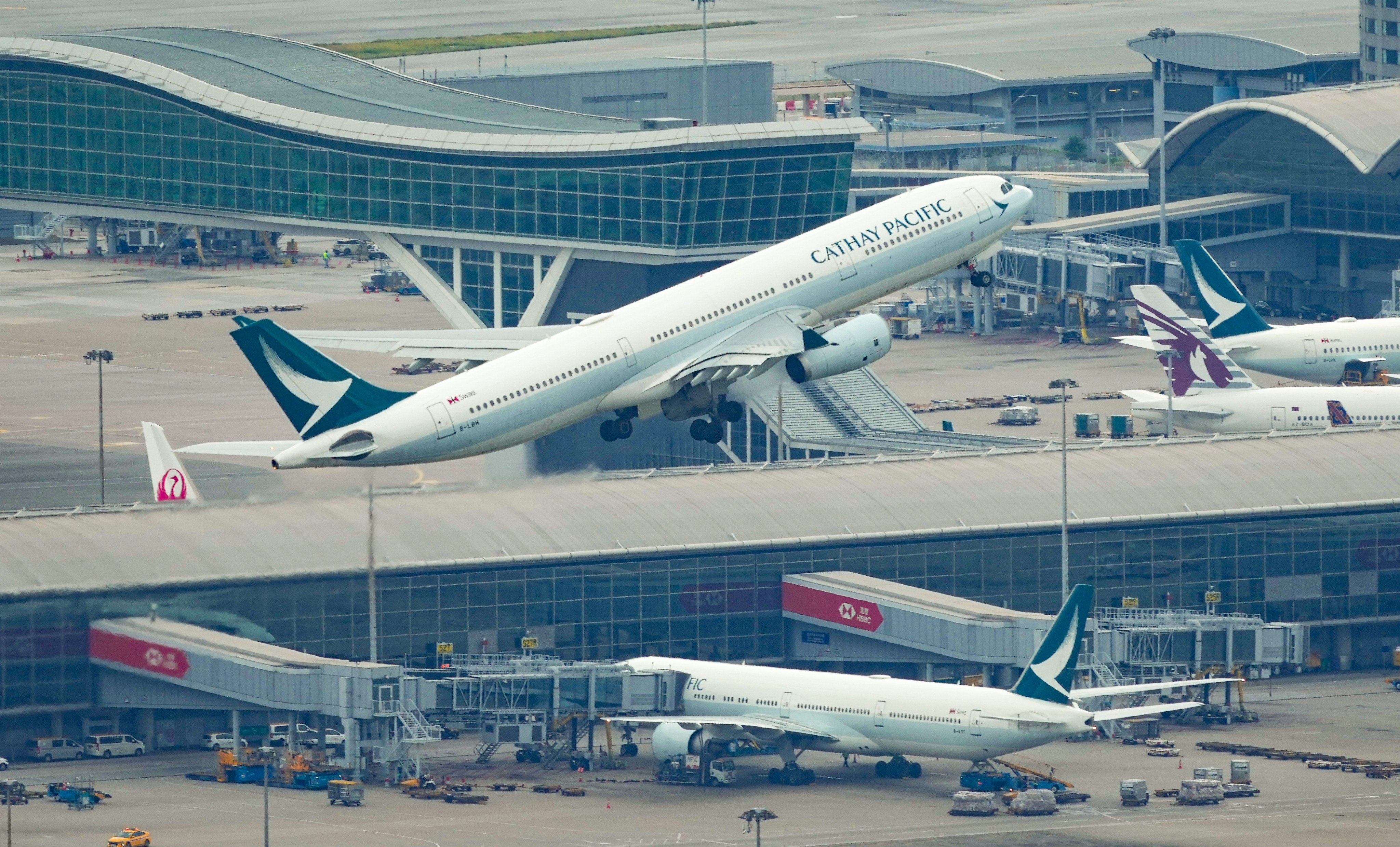 A Cathay Pacific aircraft takes off at Hong Kong International Airport. Photo: Sam Tsang