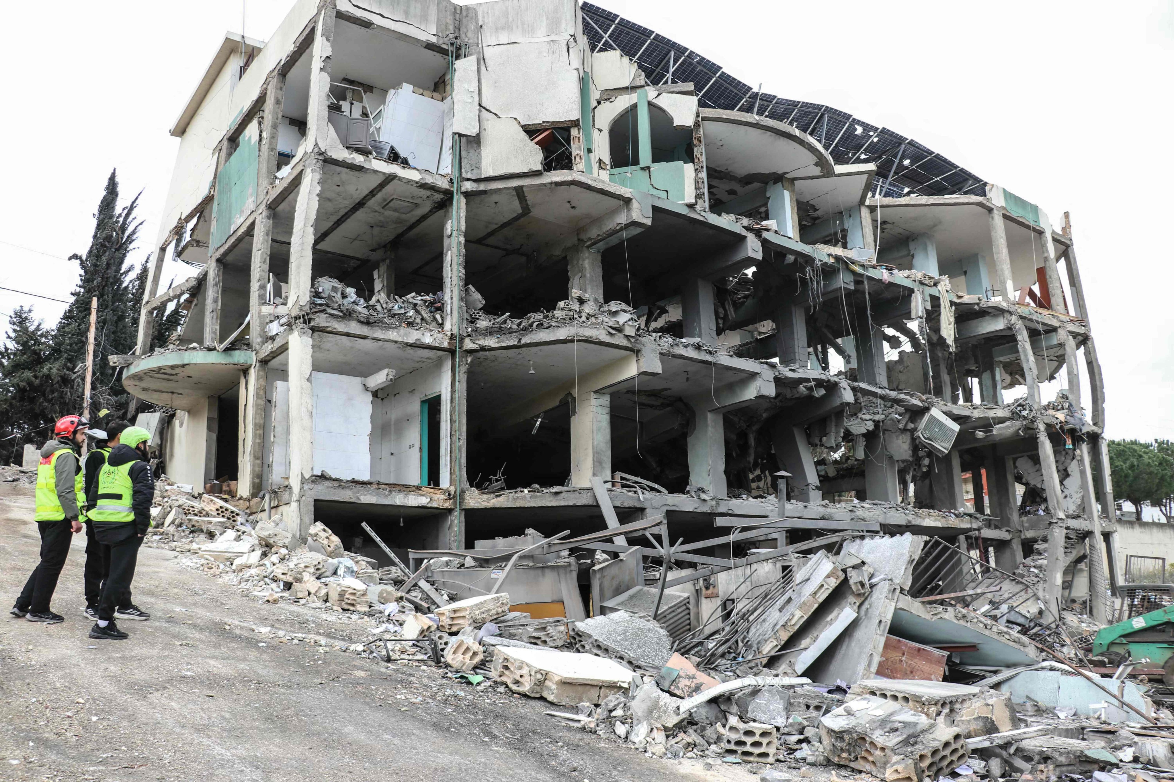 A destroyed healthcare centre building in the aftermath of an Israeli strike in the southern Lebanese town of Burj Qalawiya on Saturday. Photo: AFP