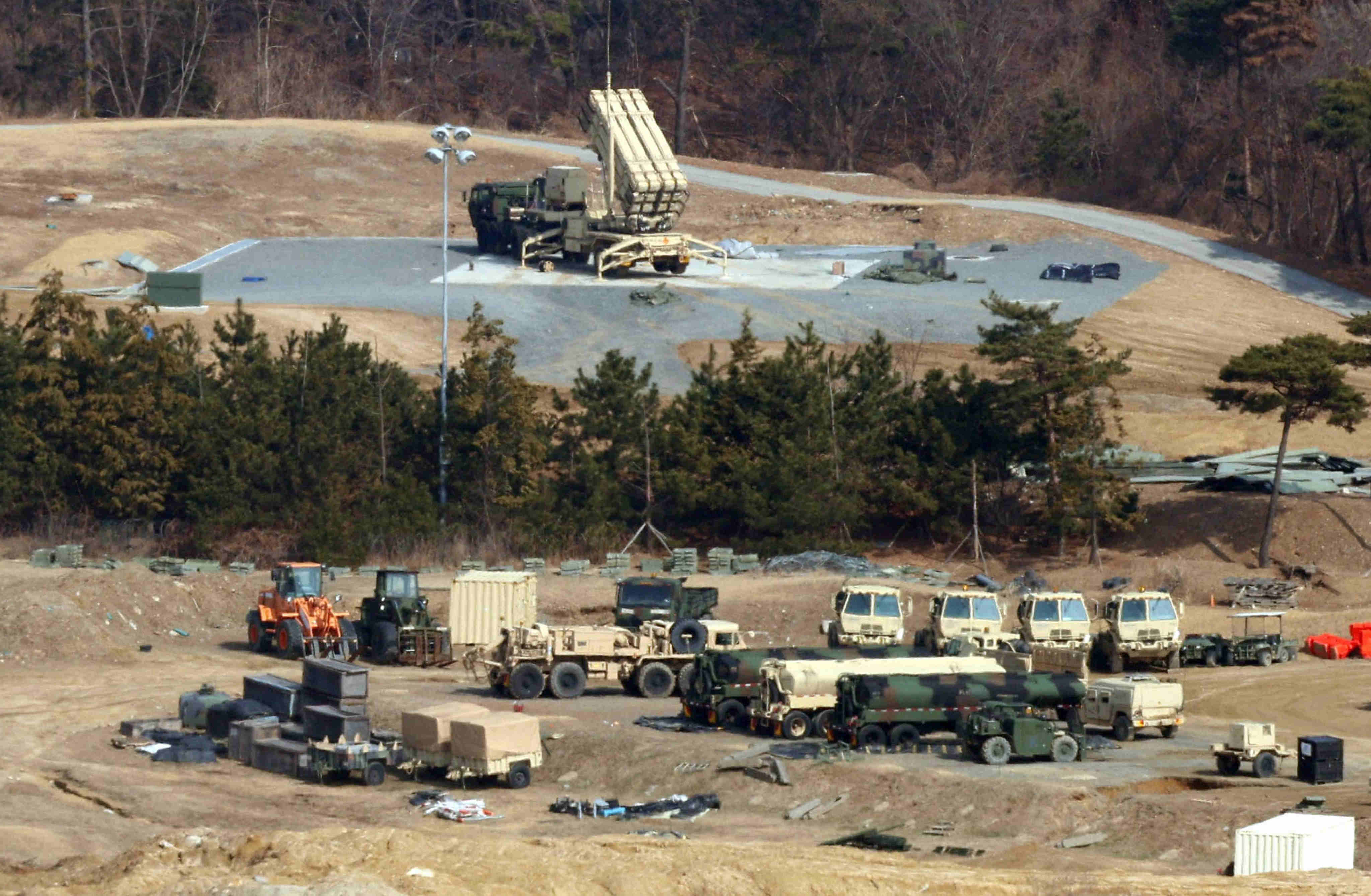 A THAAD missile defense launcher sits at a US military base in Seongju, South Korea, on March 5. Photo: AFP