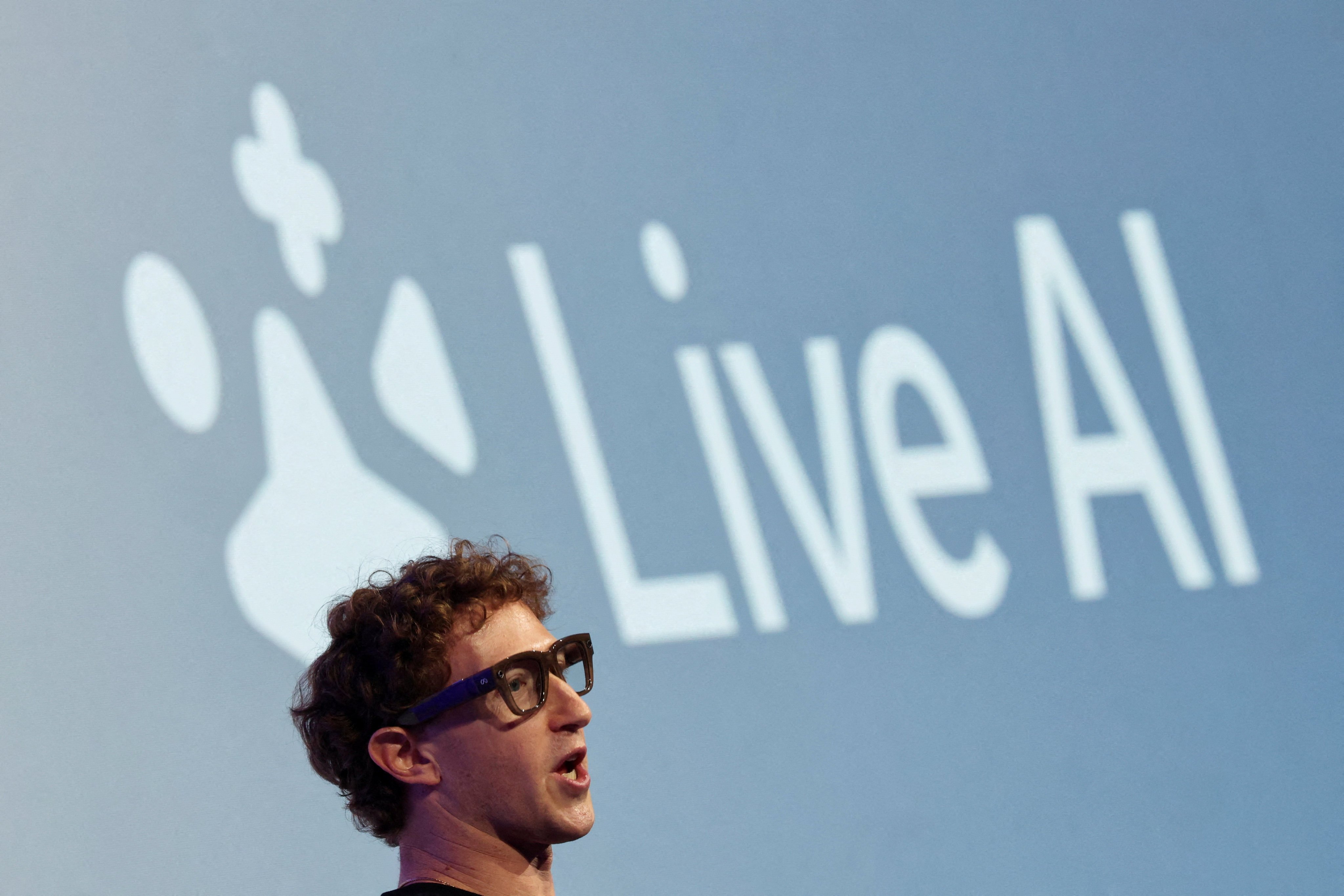 Meta CEO Mark Zuckerberg wears the Meta Ray-Ban Display glasses during an event at the company’s headquarters in Menlo Park on September 17, 2025. Photo: Reuters
