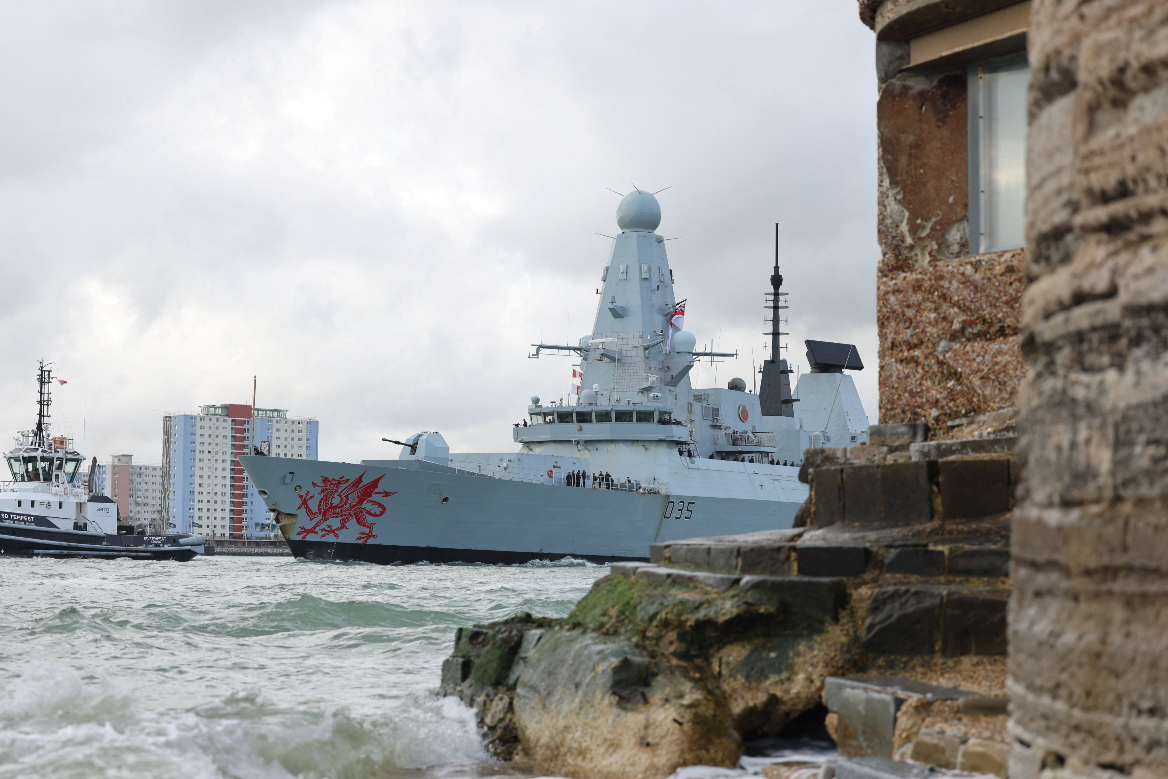 The Royal Navy destroyer HMS Dragon prepares to depart for the Eastern Mediterranean to bolster British defences in the region pm Tuesday. Photo: UK MOD via Reuters