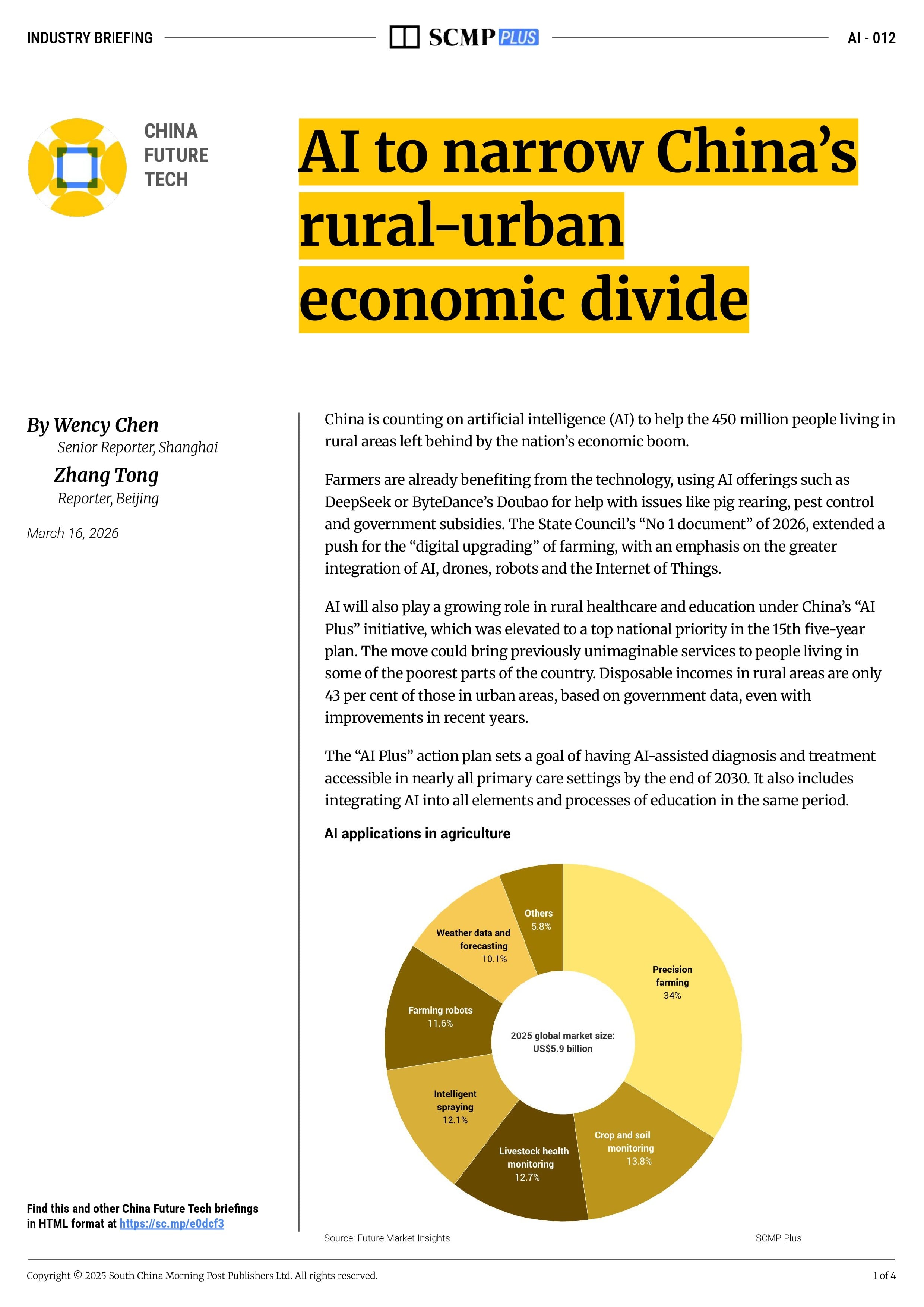 AI to narrow China’s rural-urban economic divide