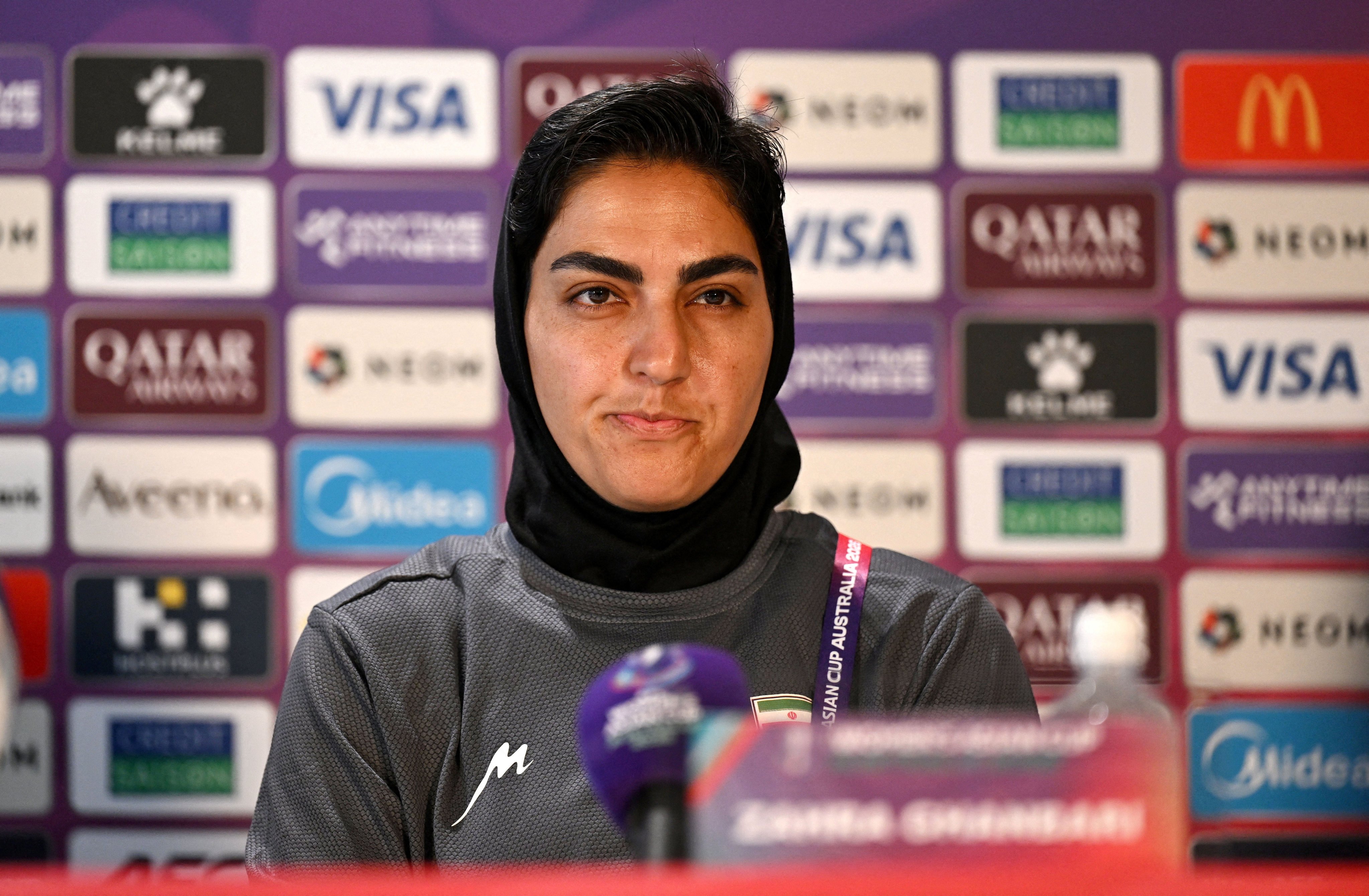 Iranian women’s football team captain Zahra Ghanbari at Robina Stadium on the Gold Coast, Australia on March 1. Photo: AAP Image / Dave Hunt via Reuters