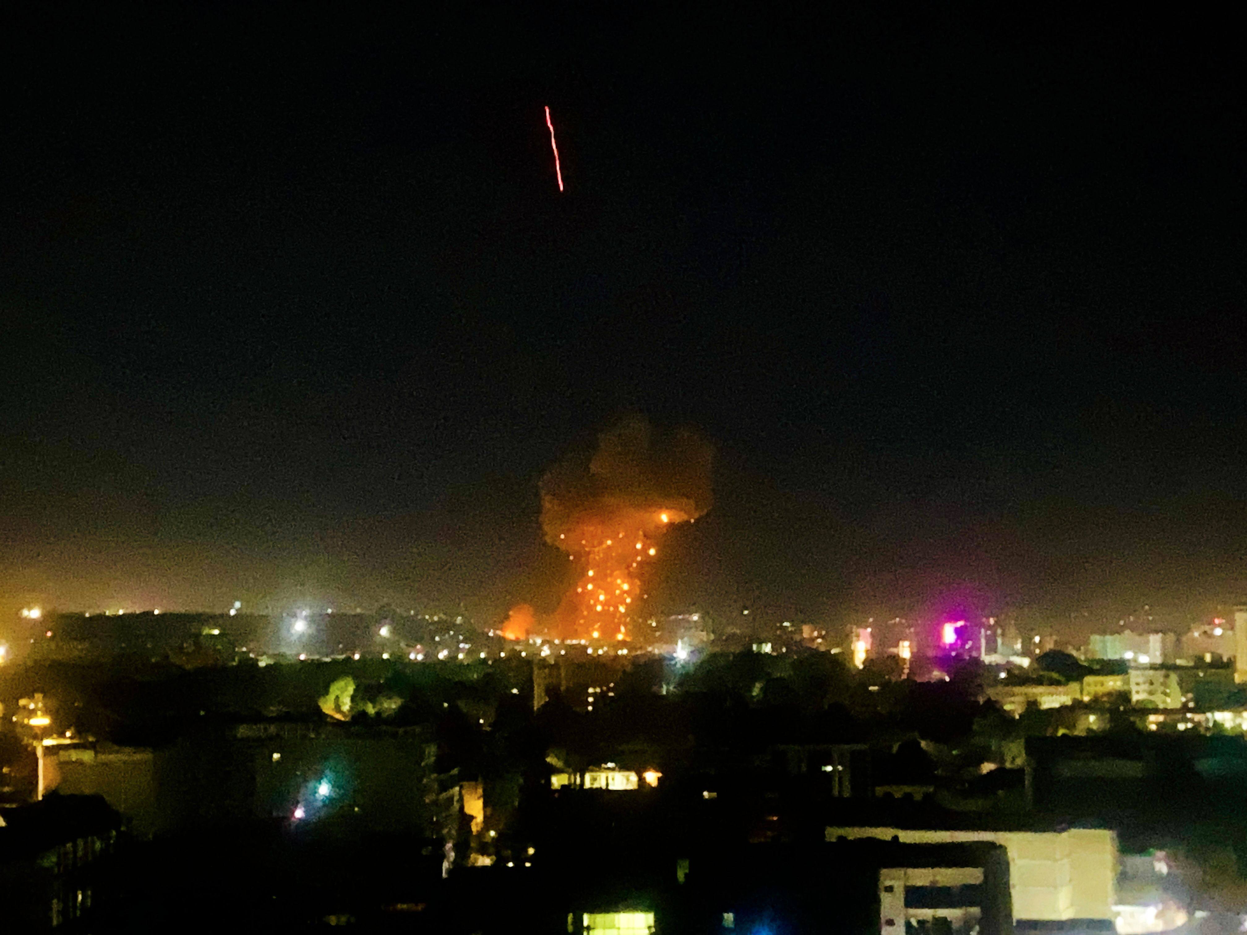 Smoke and flames rise from an area hit by air strikes in Kabul, Afghanistan, on Monday. Photo: AFP