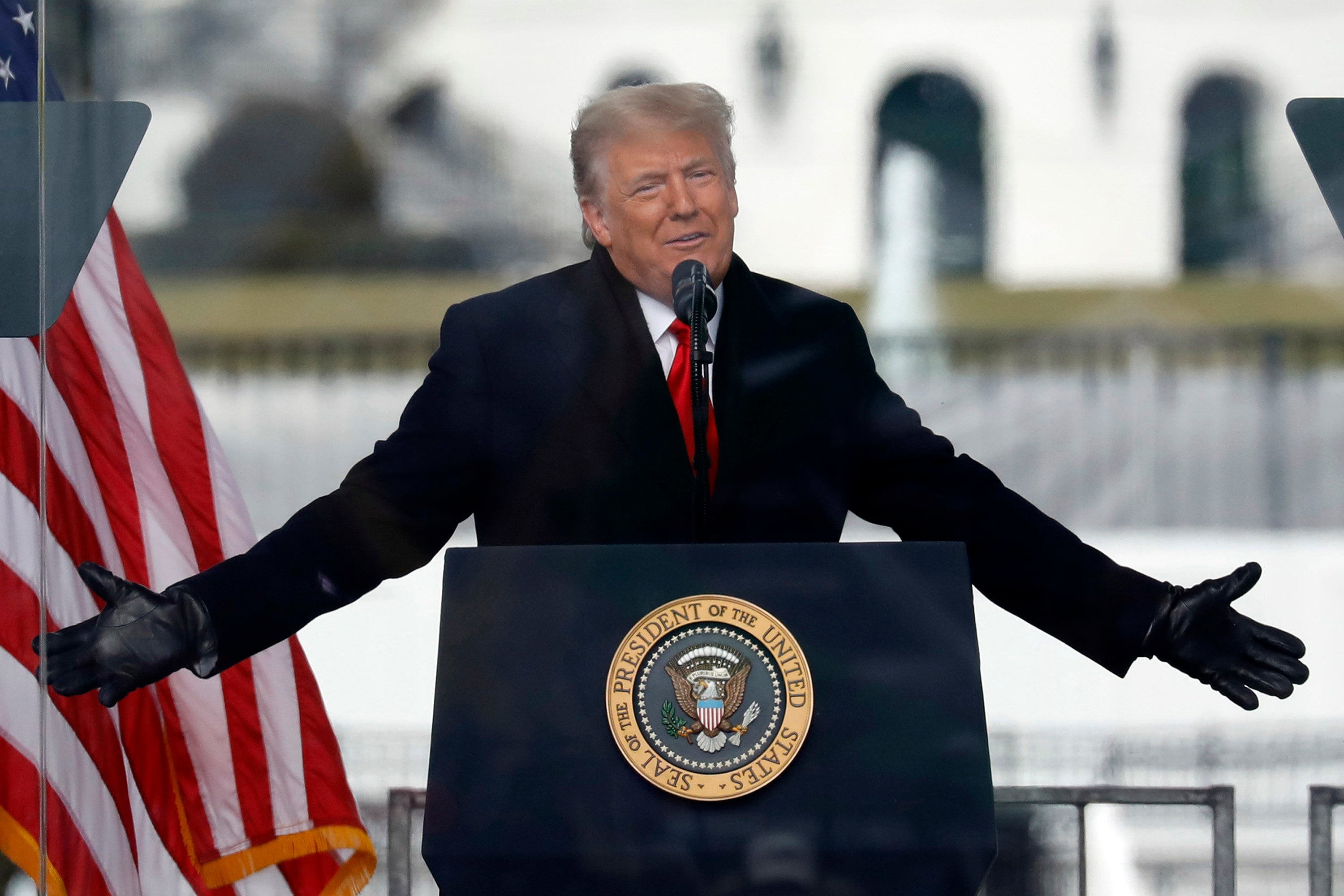 Donald Trump speaks to his supporters at a rally on January 6, 2021 near the White House in Washington before they stormed the US Capitol to stop the certification of Joe Biden’s election victory. Photo: Abaca Press / TNS