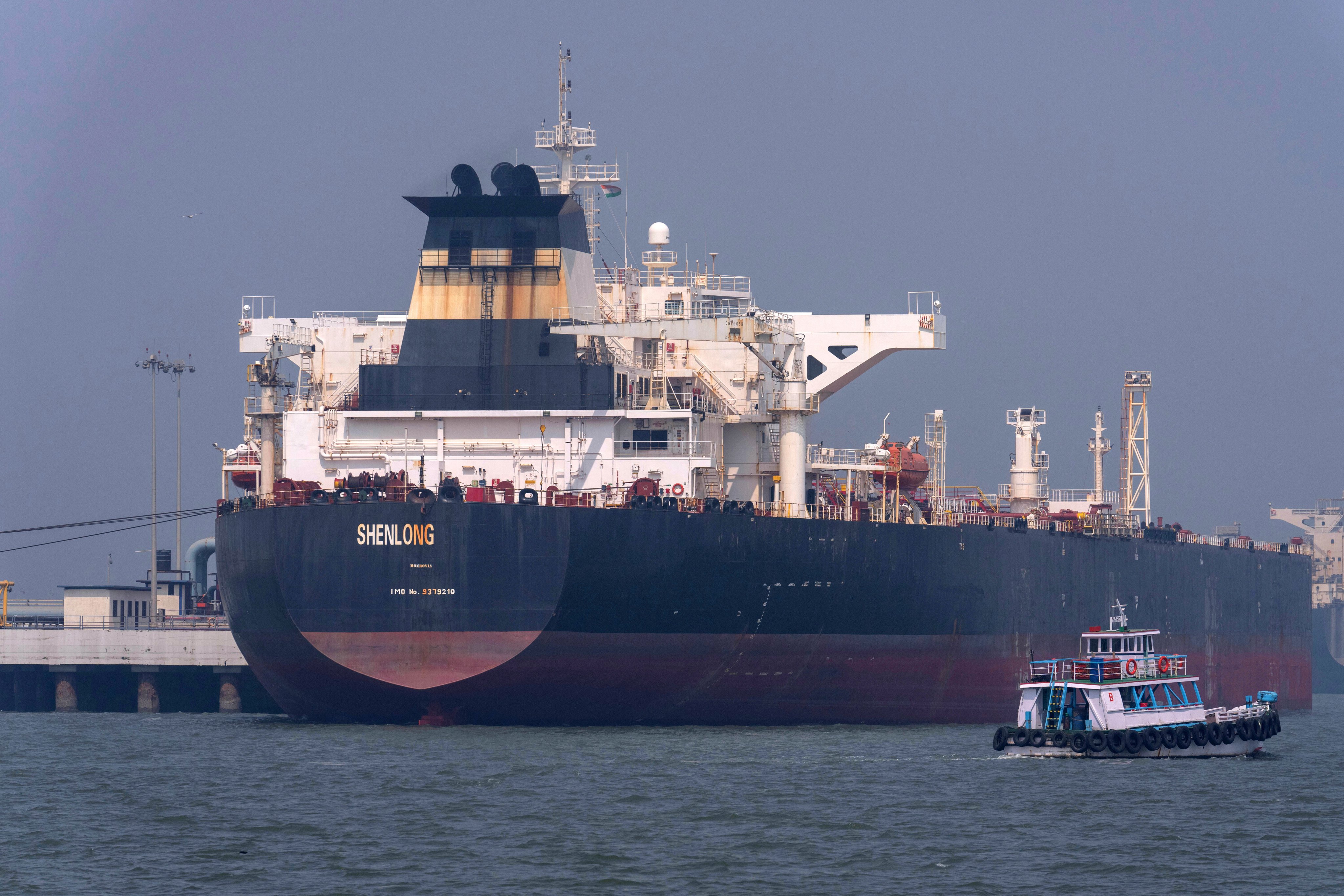 Liberian-flagged tanker Shenlong Suezmax, carrying crude oil from Saudi Arabia, arrives in Mumbai on Thursday after clearing the Strait of Hormuz. Photo: AP