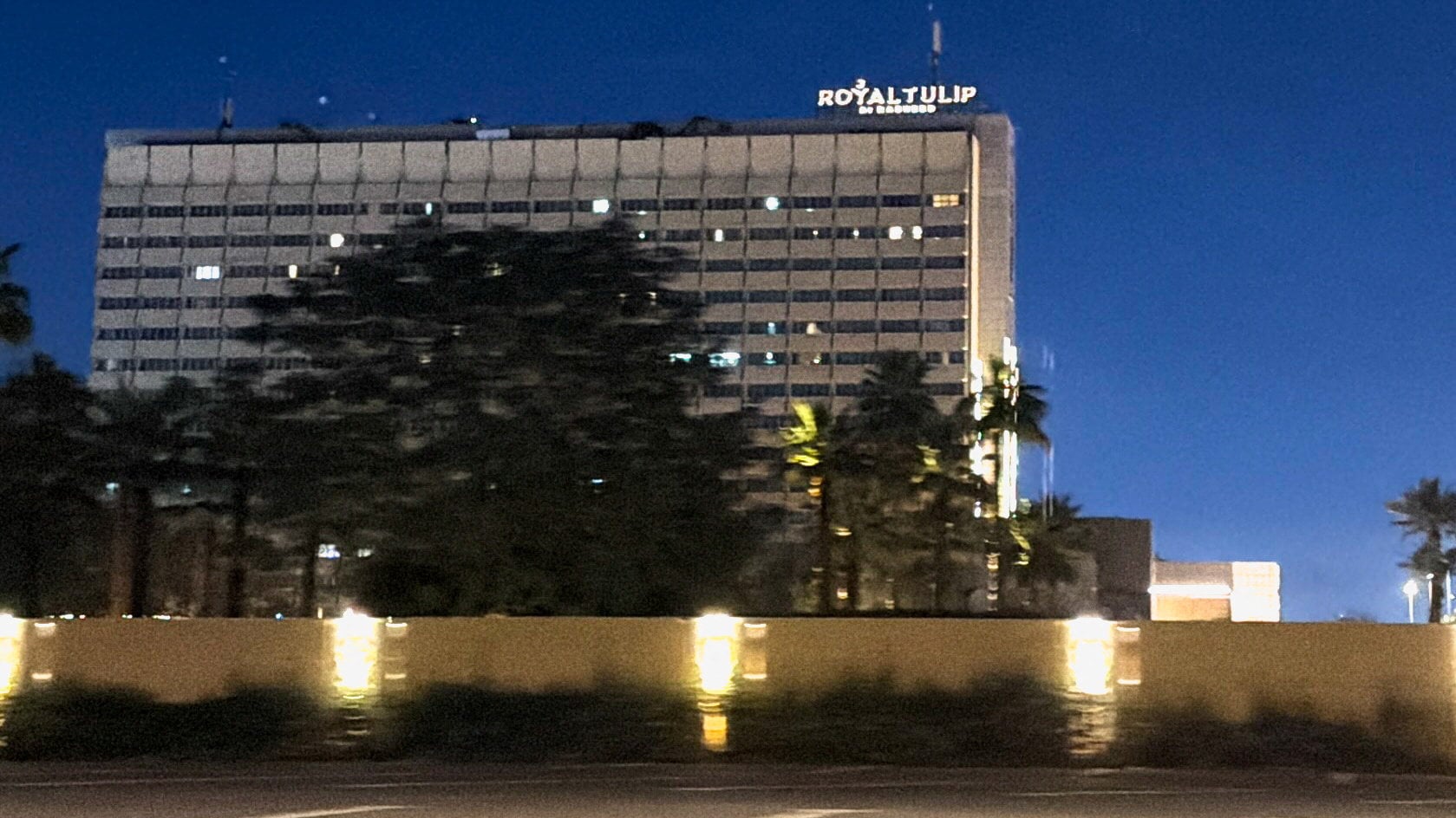 The Royal Tulip Al-Rasheed Hotel in Baghdad’s Green Zone after a reported drone attack, in Iraq on Monday. Photo: Reuters