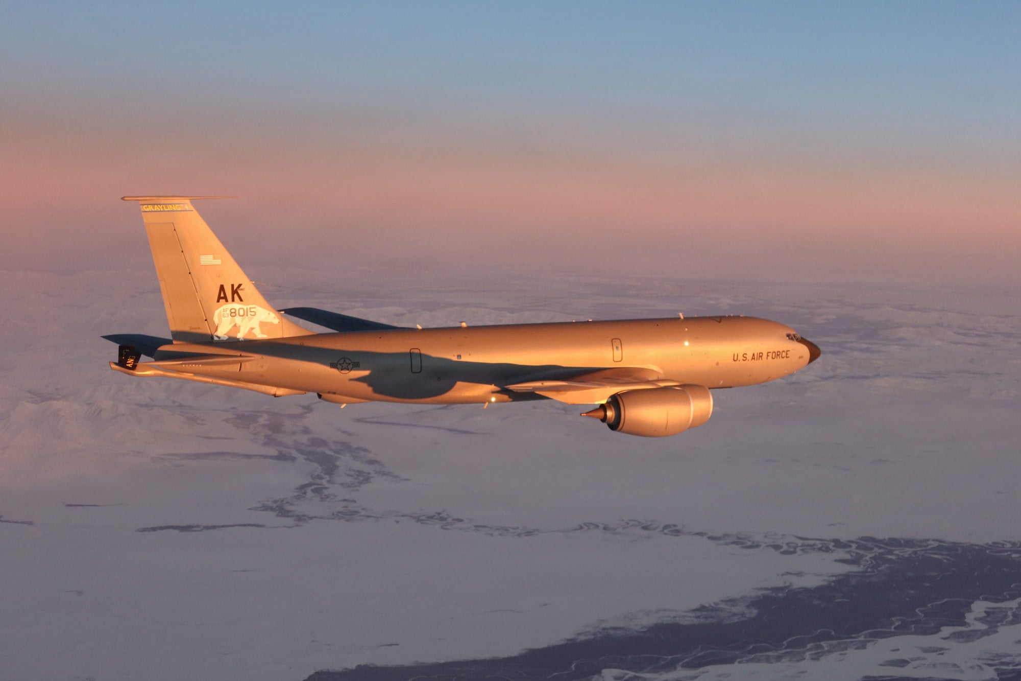 A US Air Force KC-135 “Stratotanker” flies over northern Alaska on March 4. Photo: Handout A US Air Force KC-135 “Stratotanker” flies over northern Alaska on March 4. Photo: Handout