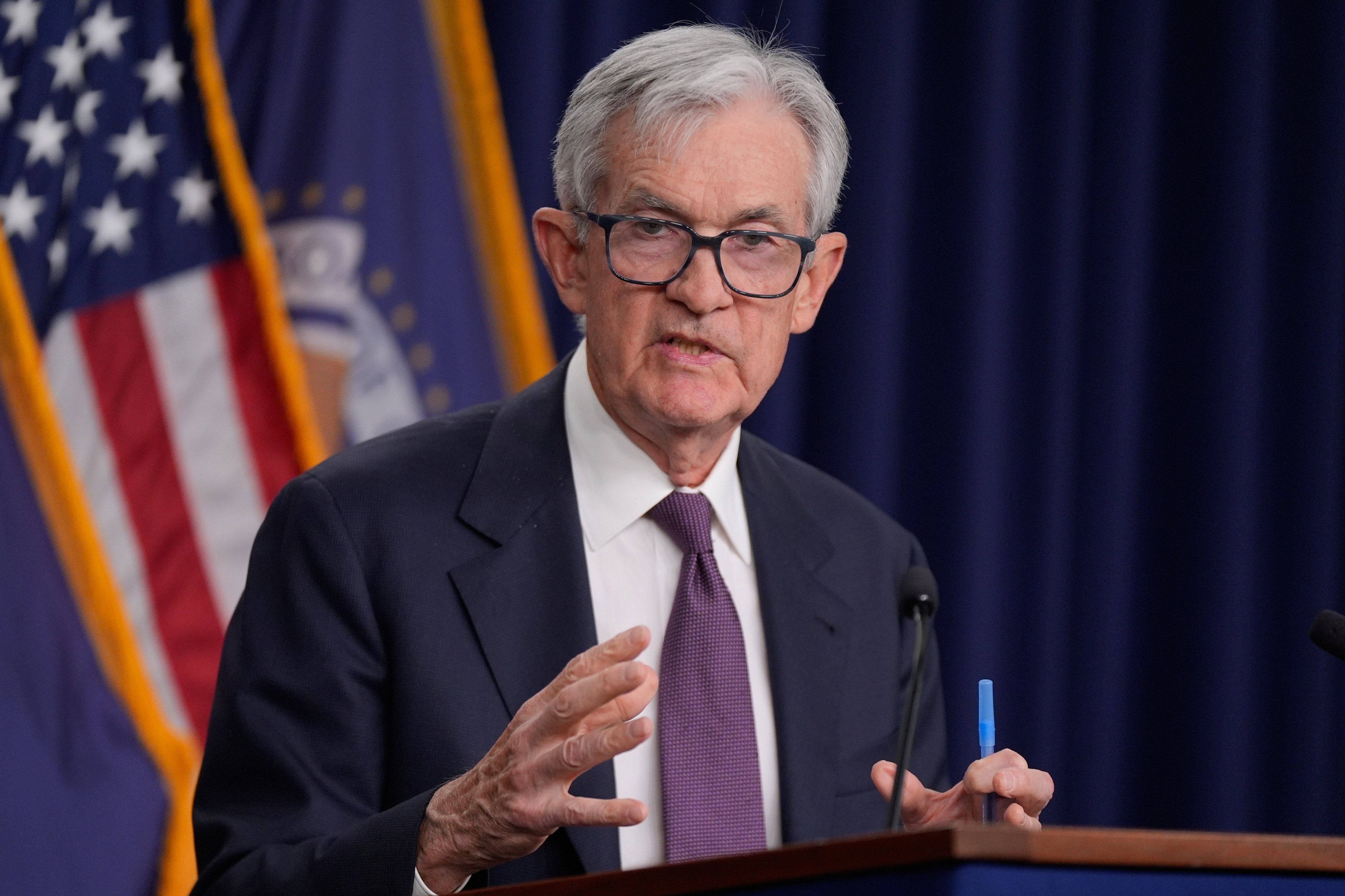Federal Reserve Chair Jerome Powell speaks during a news conference in Washington on Wednesday. Photo: AP