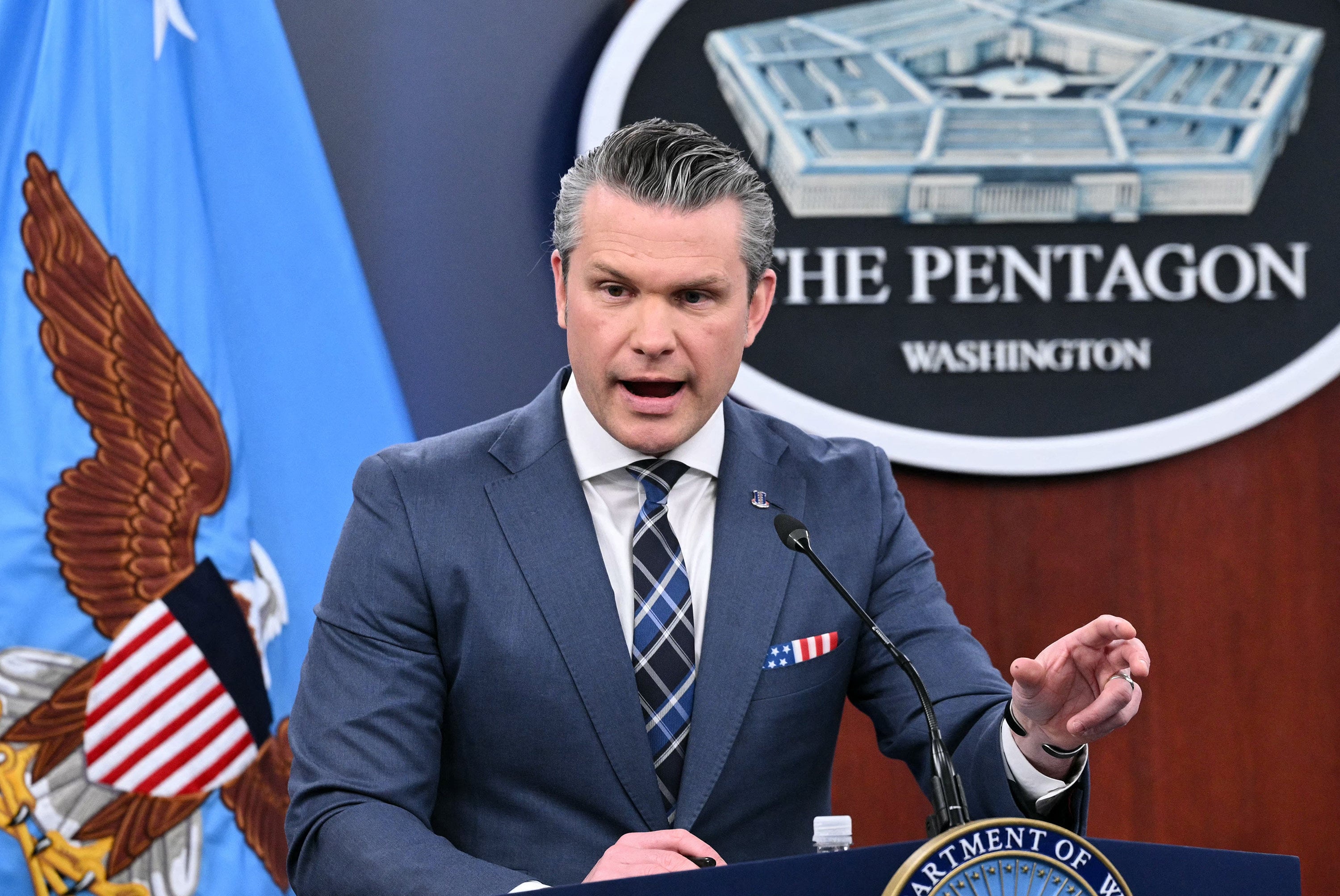 US Secretary of Defence Pete Hegseth speaks during a news conference at the Pentagon on Thursday. Photo: AFP