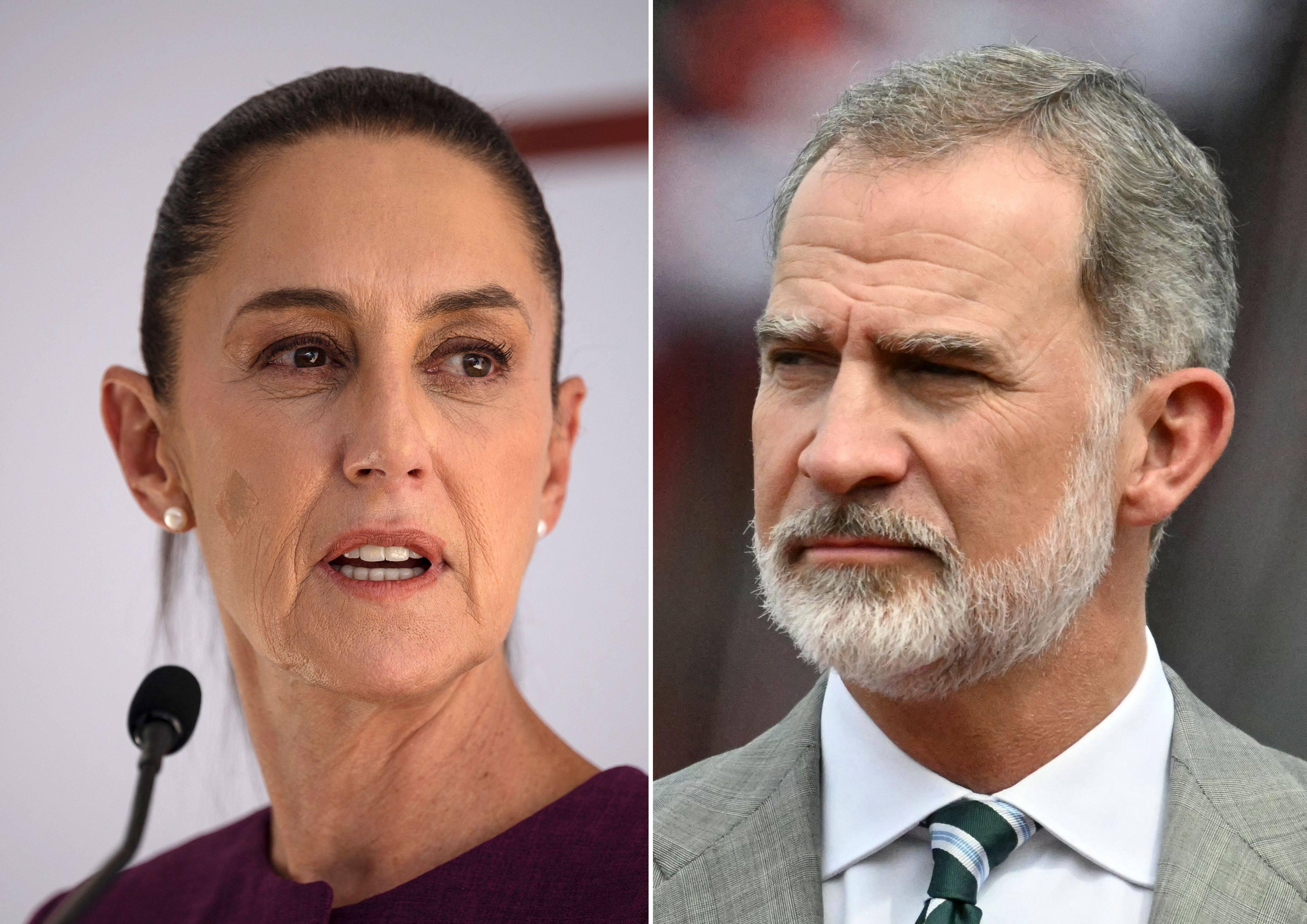 In a letter to Spain’s King Felipe (right), Mexico’s President Claudia Sheinbaum (left) said the World Cup was “a timely opportunity to evoke the depth and unique character of the ties” between their two countries. Photos: AFP