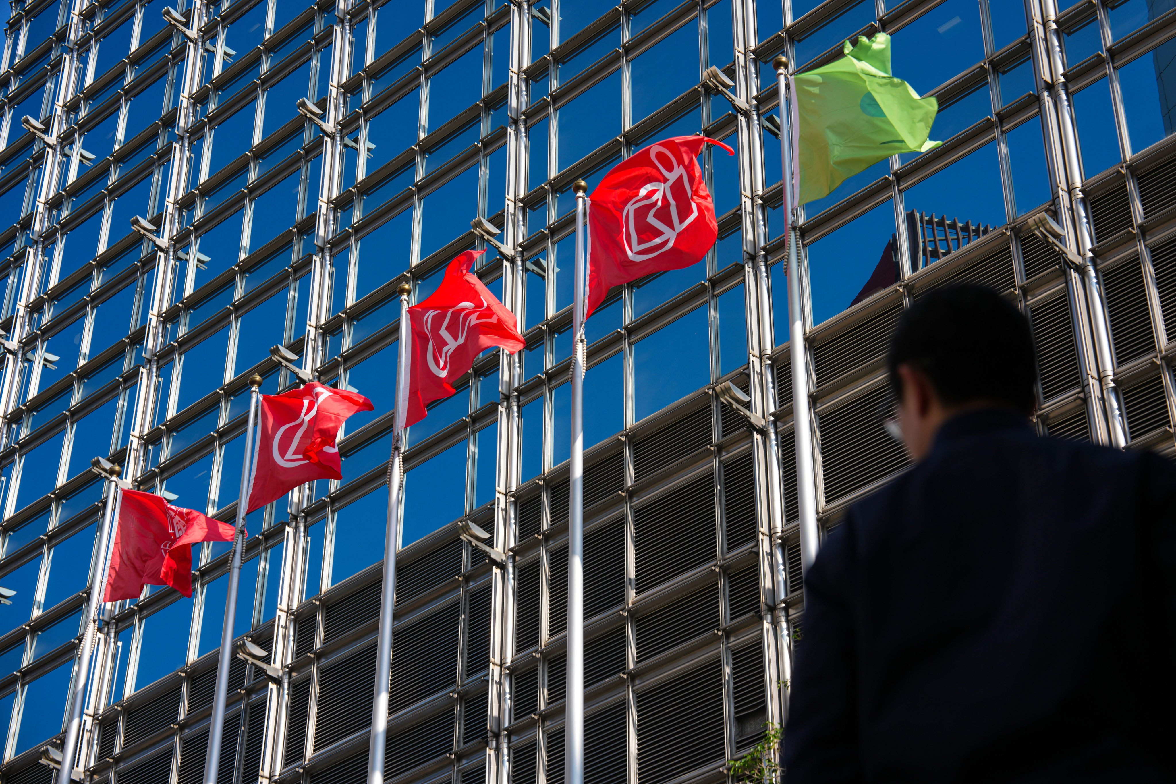 Flags fly outside Cheung Kong Center in Central on February 4, 2026. Photo: Jelly Tse
