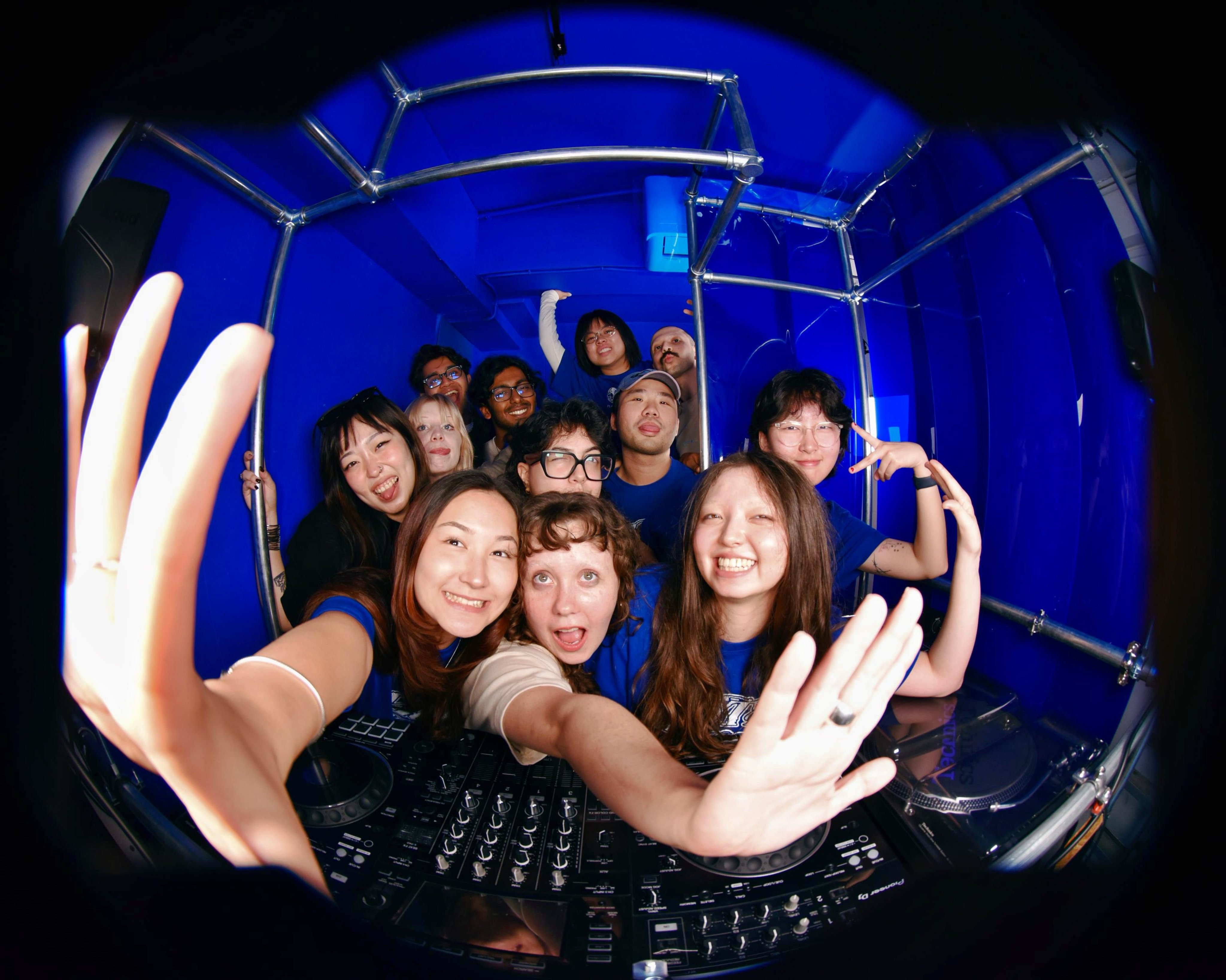 Members of the Moth team pose for a photo in the DJ booth at the foundation’s new Sai Ying Pun space, which offers DJ courses and is a vibrant hub for Hong Kong’s LGBTQ community. Photo: Moth Foundation