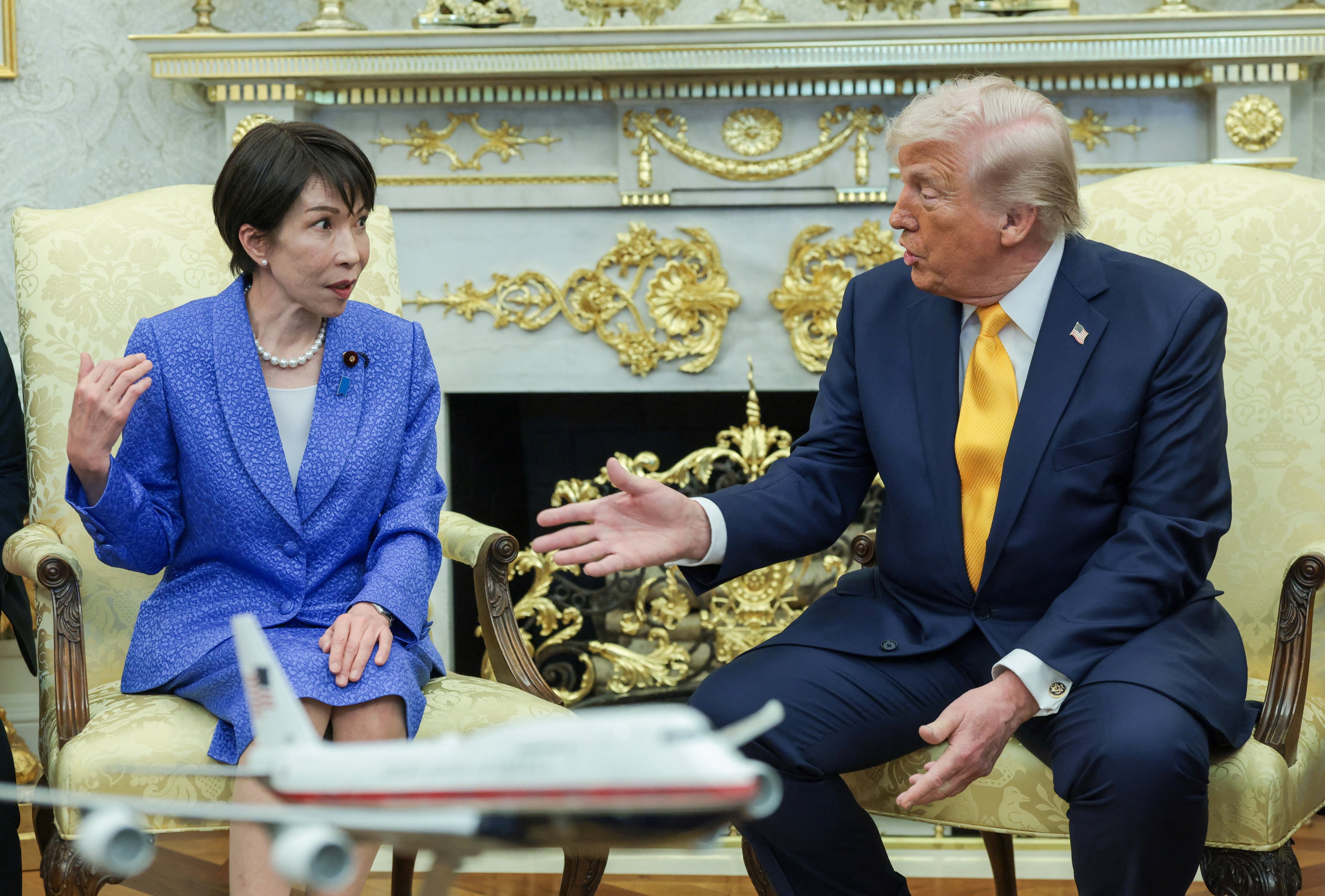 Japanese Prime Minister Sanae Takaichi  and US President Donald Trump meet at the White House in Washington on Thursday. Photo: Reuters