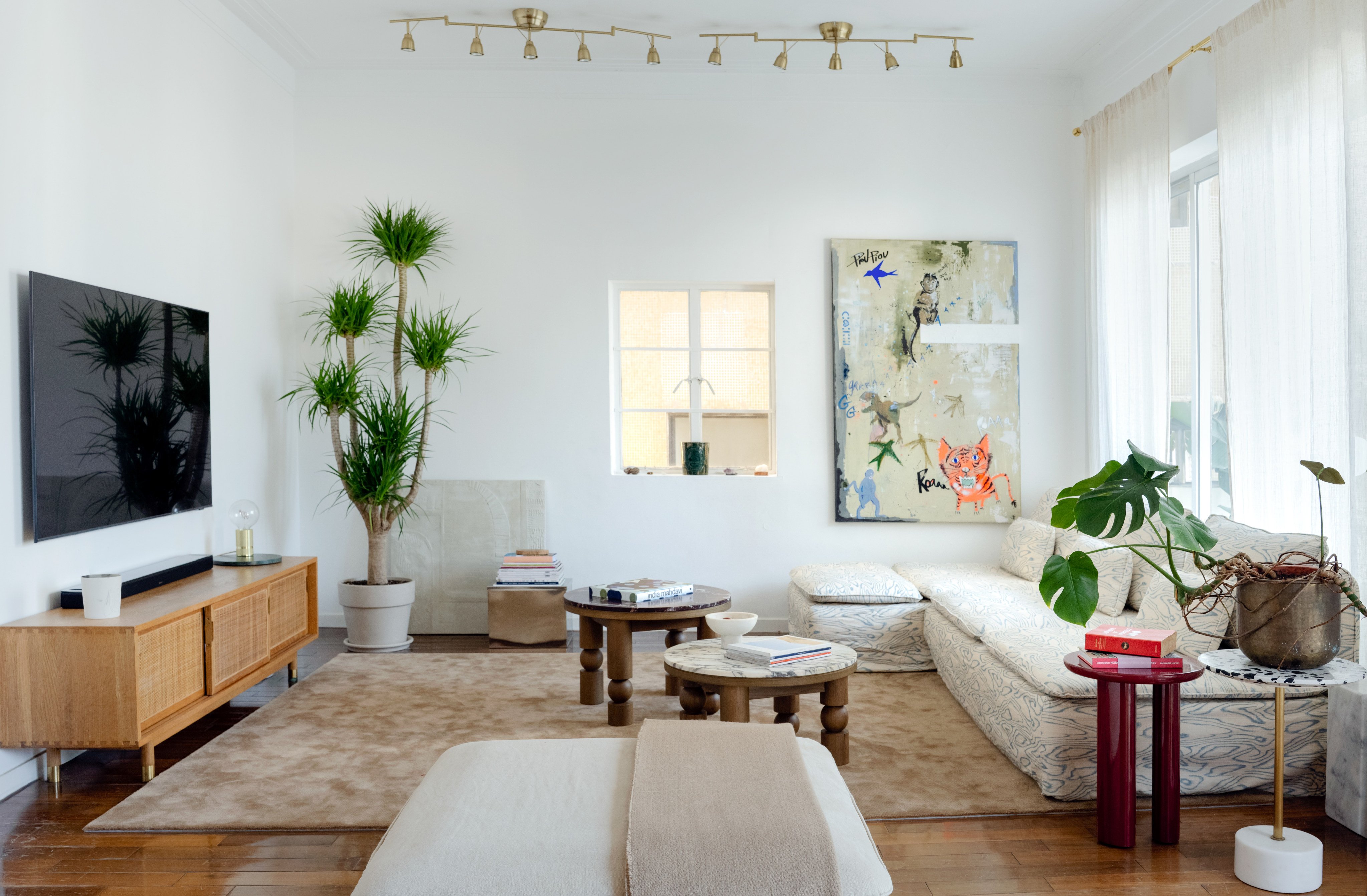 The living room of the Mid-Levels home of muralist and street artist Elsa Jeandedieu. Photo: Eugene Chan, Styling: Flavia Markovits