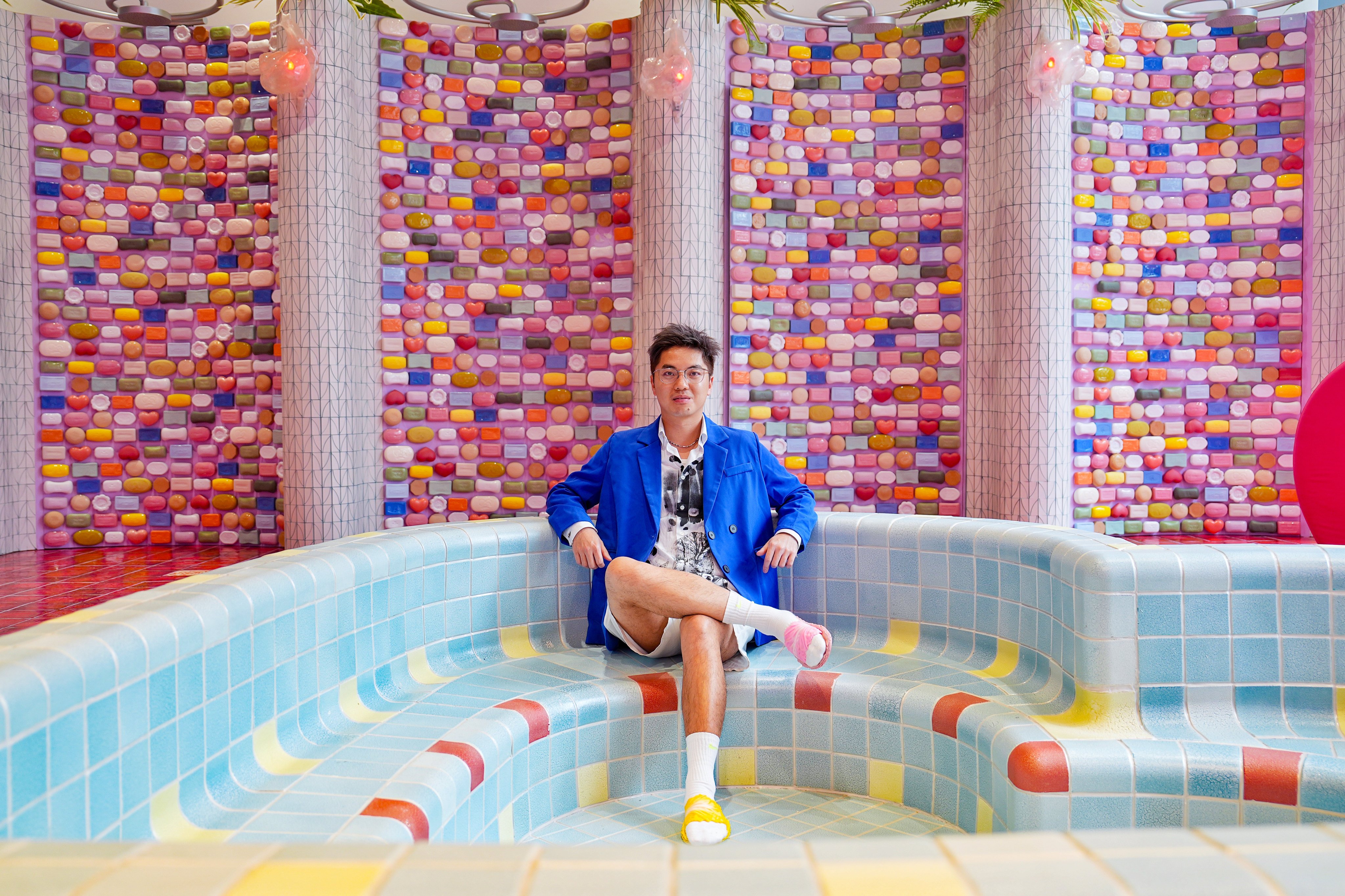 Hong Kong artist Chan Wai-lap is pictured at his new solo exhibition, “Jeremy’s Bathhouse”, at the art space Oi! in North Point. Photo: Elson Li