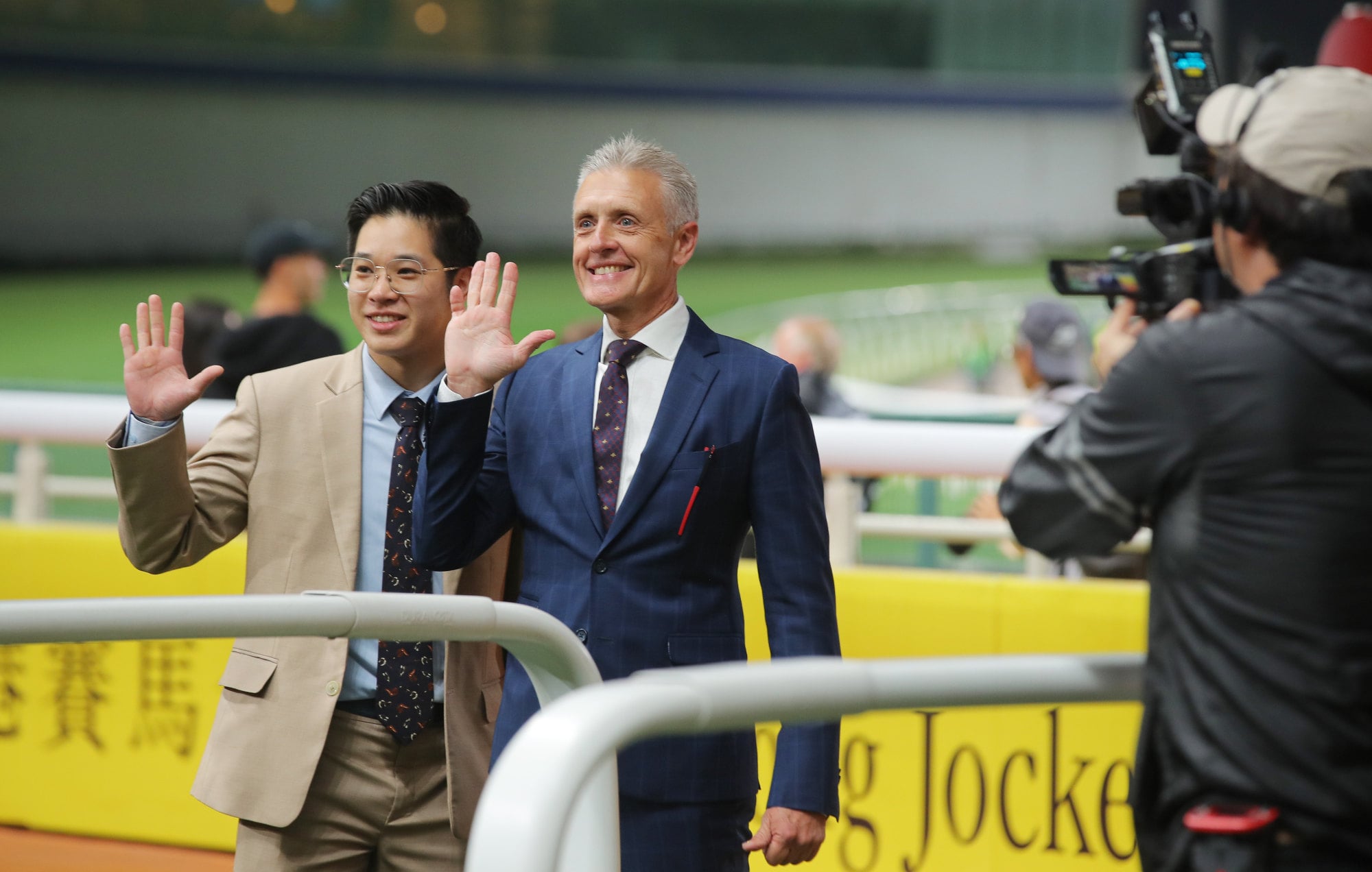 Mark Newnham celebrates his five-timer at Happy Valley on Wednesday.