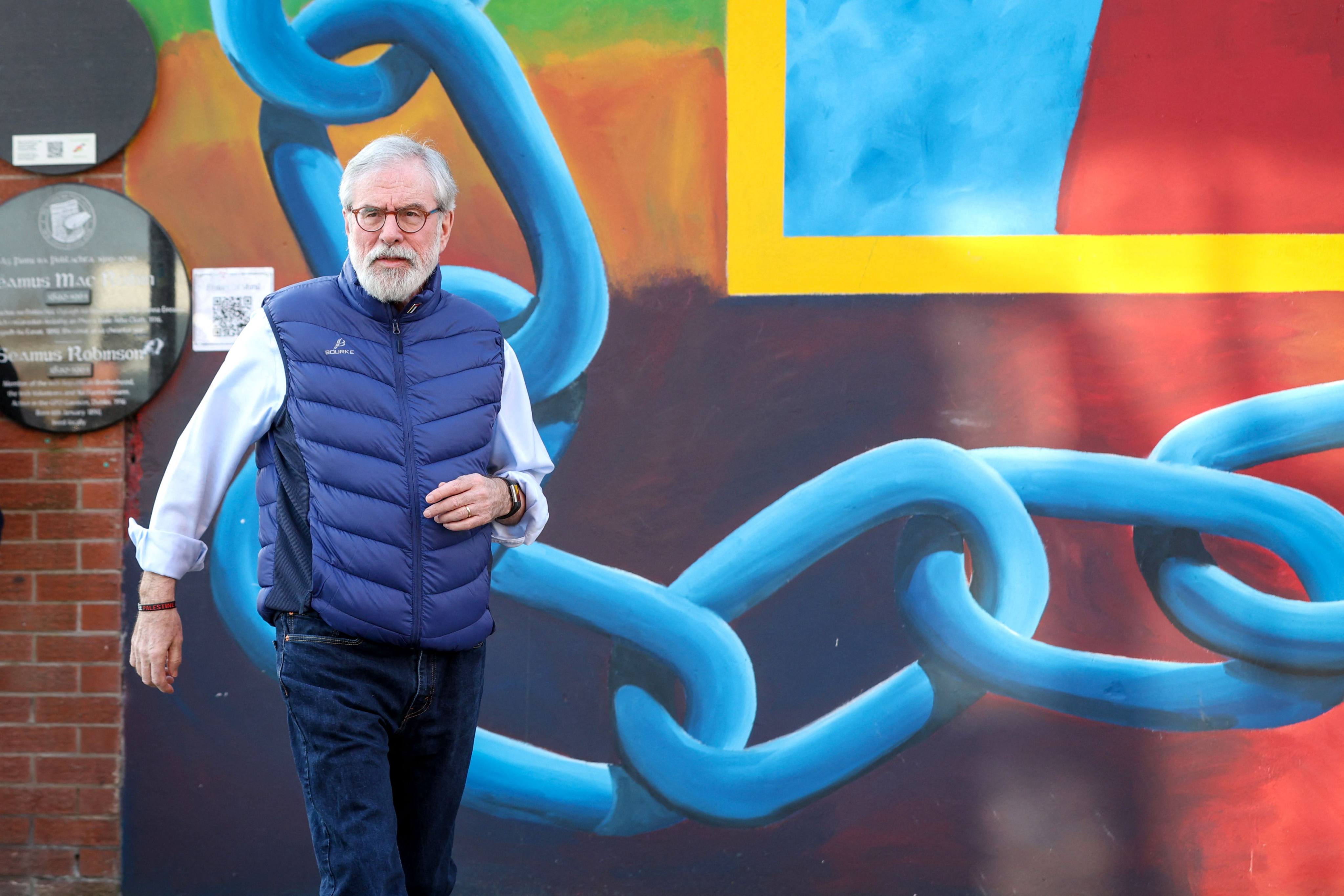 Former Irish republican leader Gerry Adams arrives for a press conference in Belfast on Friday. Photo: AFP