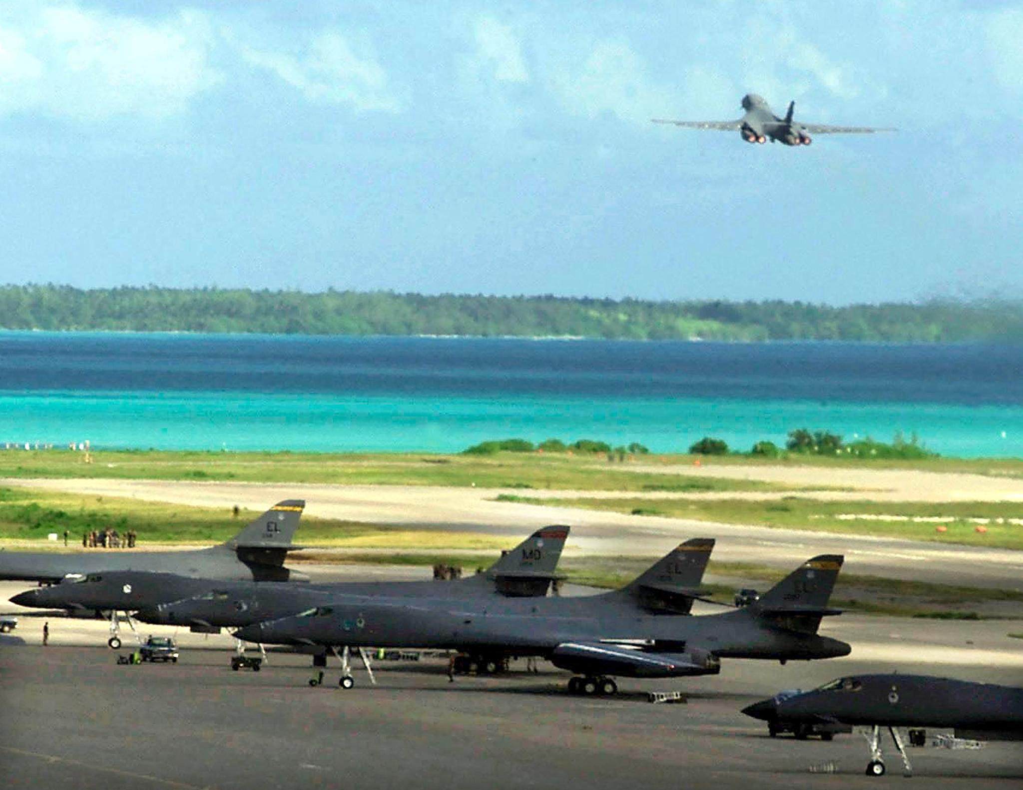A US bomber takes off from the Diego Garcia military base in 2001. Photo: Handout via AFP