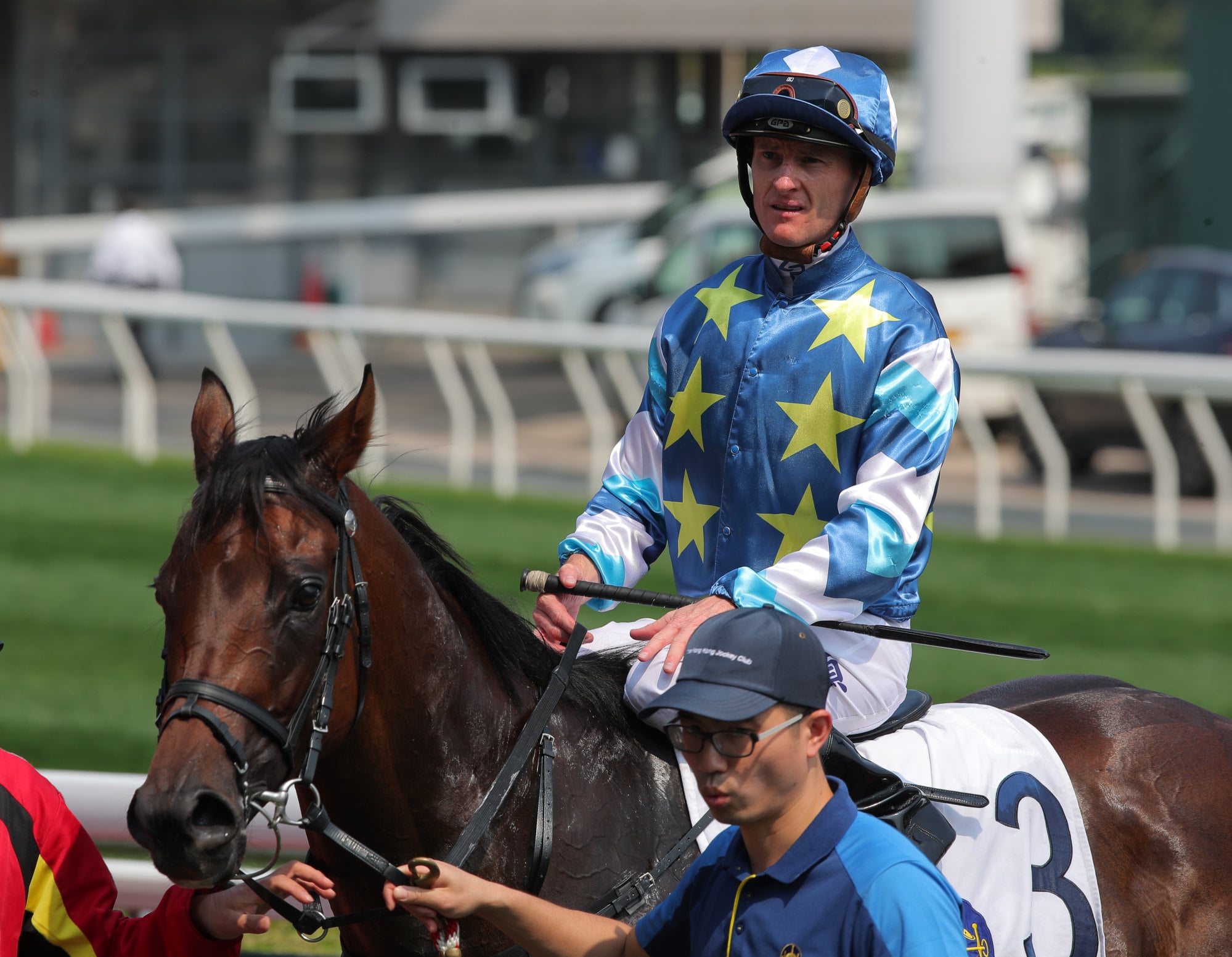 Gold Patch and Zac Purton return after scoring at Sha Tin. Gold Patch and Zac Purton return after scoring at Sha Tin.