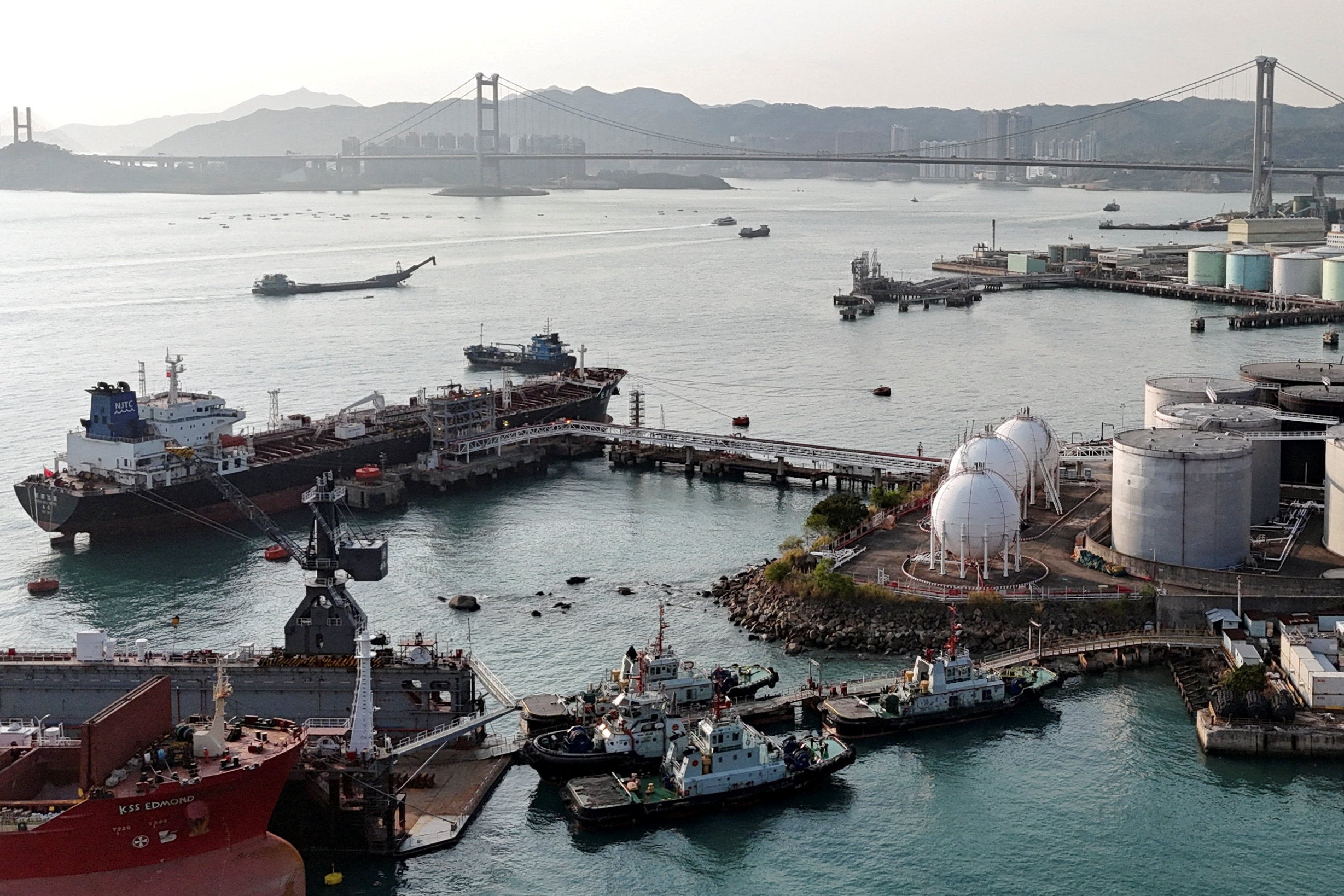 A Chinese-flagged tanker is seen moored at an oil terminal at Tsing Yi port in Hong Kong on March 19. Photo: Reuters