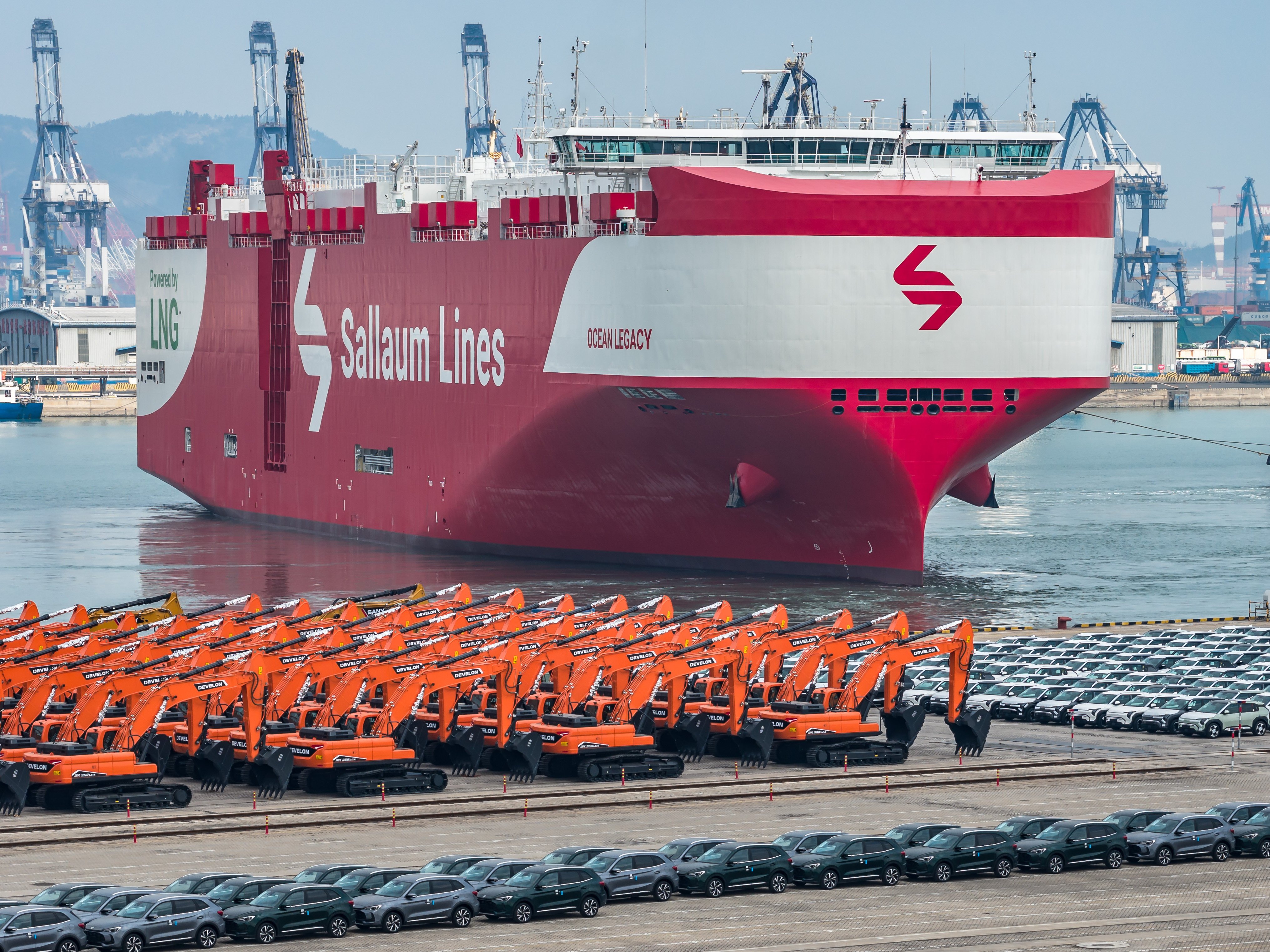 A car carrier loaded with vehicles for export sets sail from Yantai Port in east China’s Shandong province on February 10. Photo: Xinhua