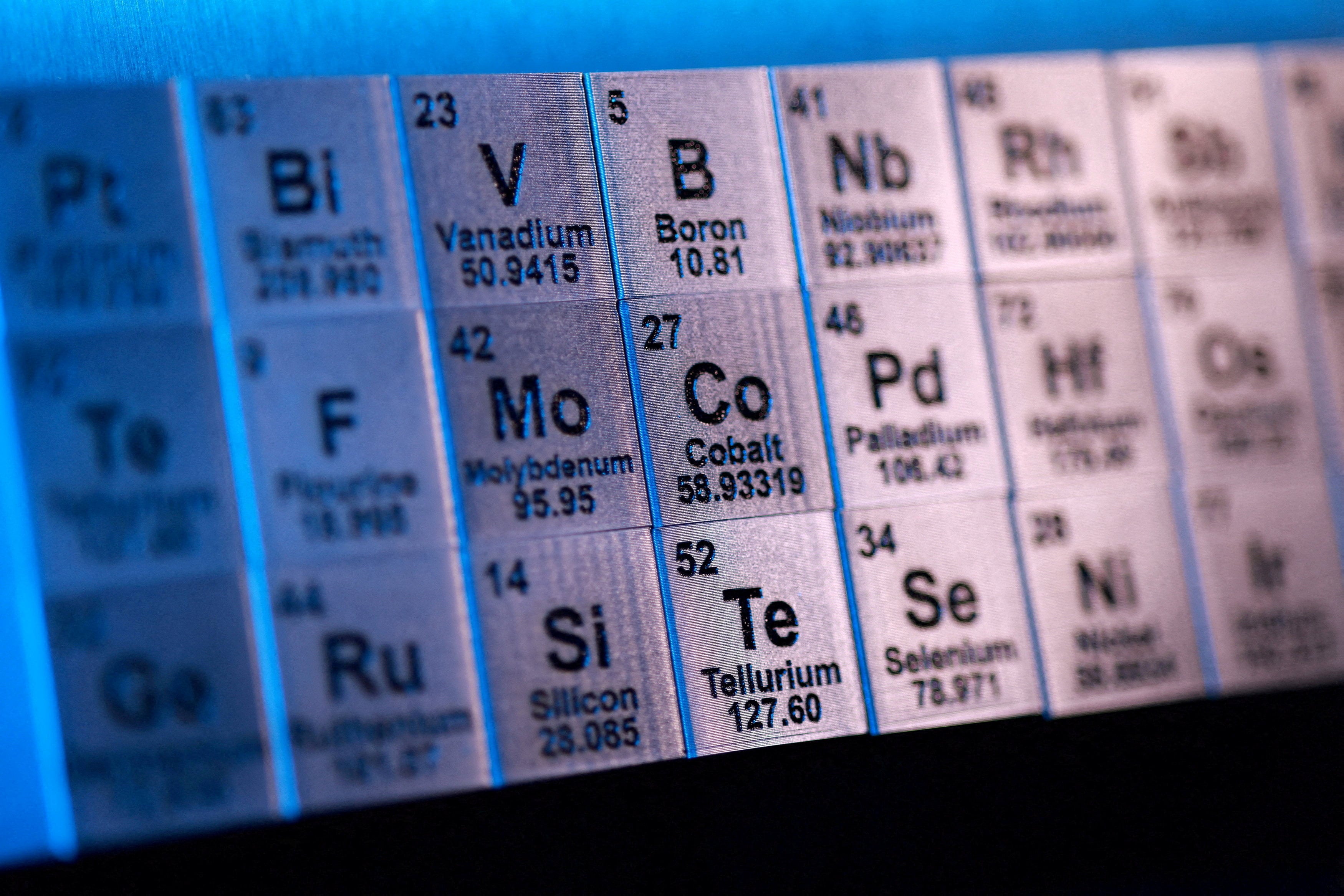 Blocks with symbols and atomic numbers of rare earth elements in this illustration taken on February 6. Photo: Reuters