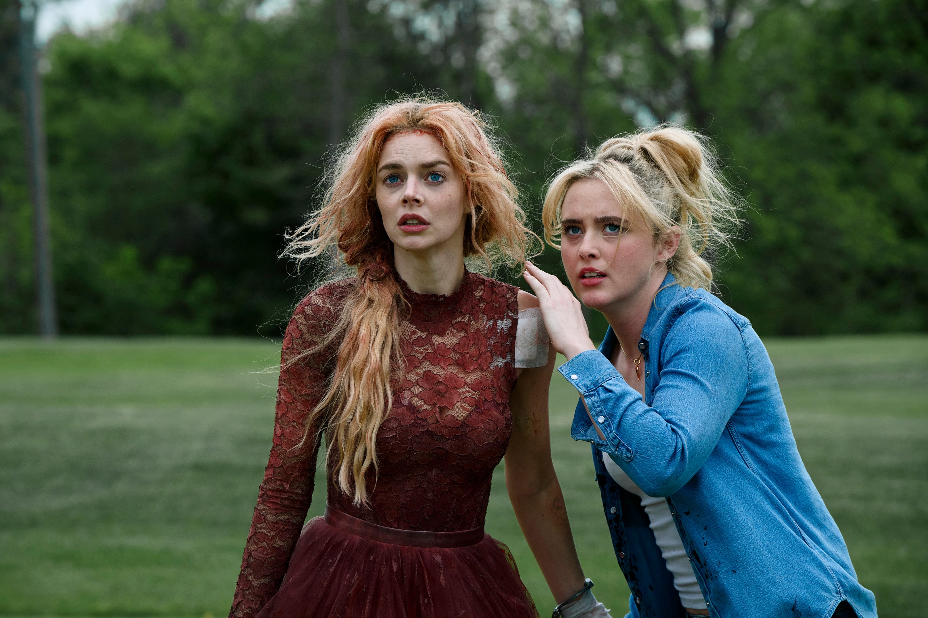 Samara Weaving (left) and Kathryn Newton in a still from Ready or Not 2: Here I Come (category: III), co-starring Elijah Wood. Directed by Matt Bettinelli-Olpin and Tyler Gillett. Photo: Searchlight Pictures