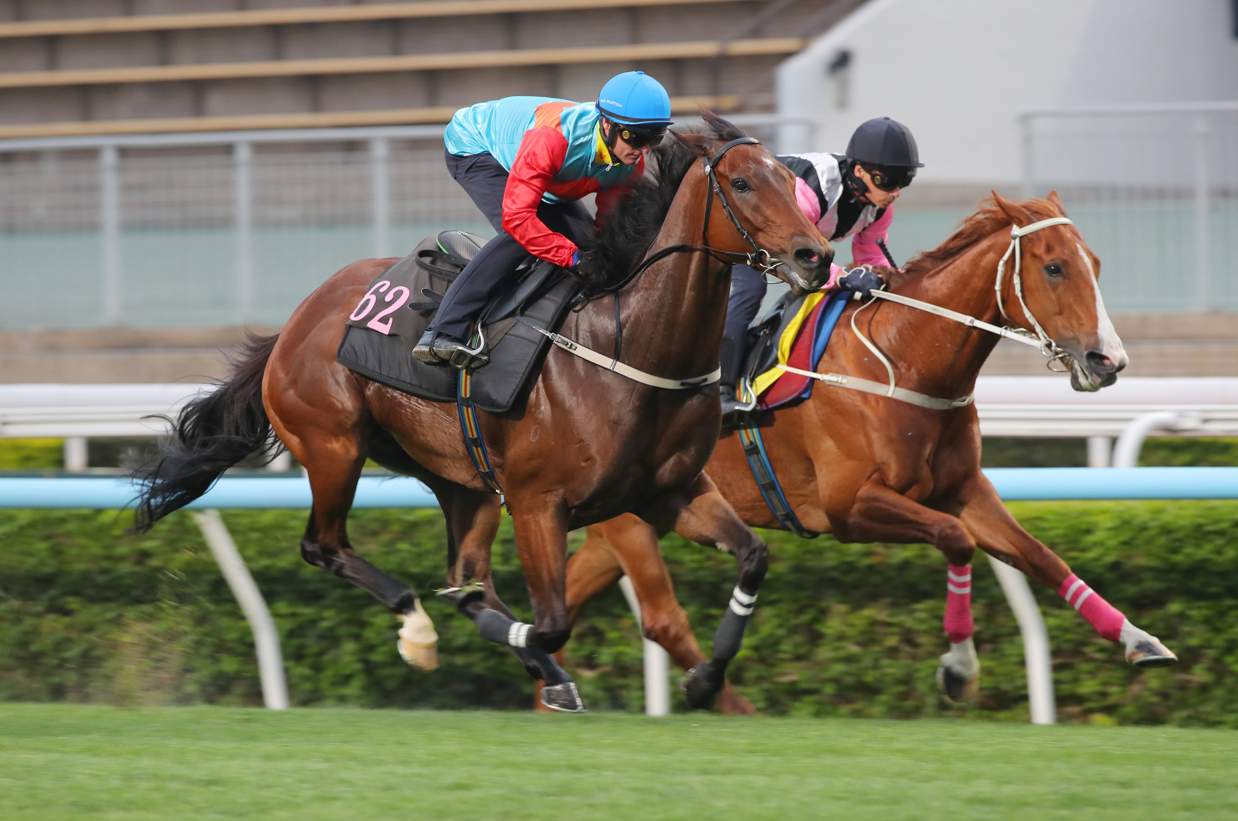 Ka Ying Rising (left) and Zac Purton win their turf trial at Sha Tin. Photos: Kenneth Chan.