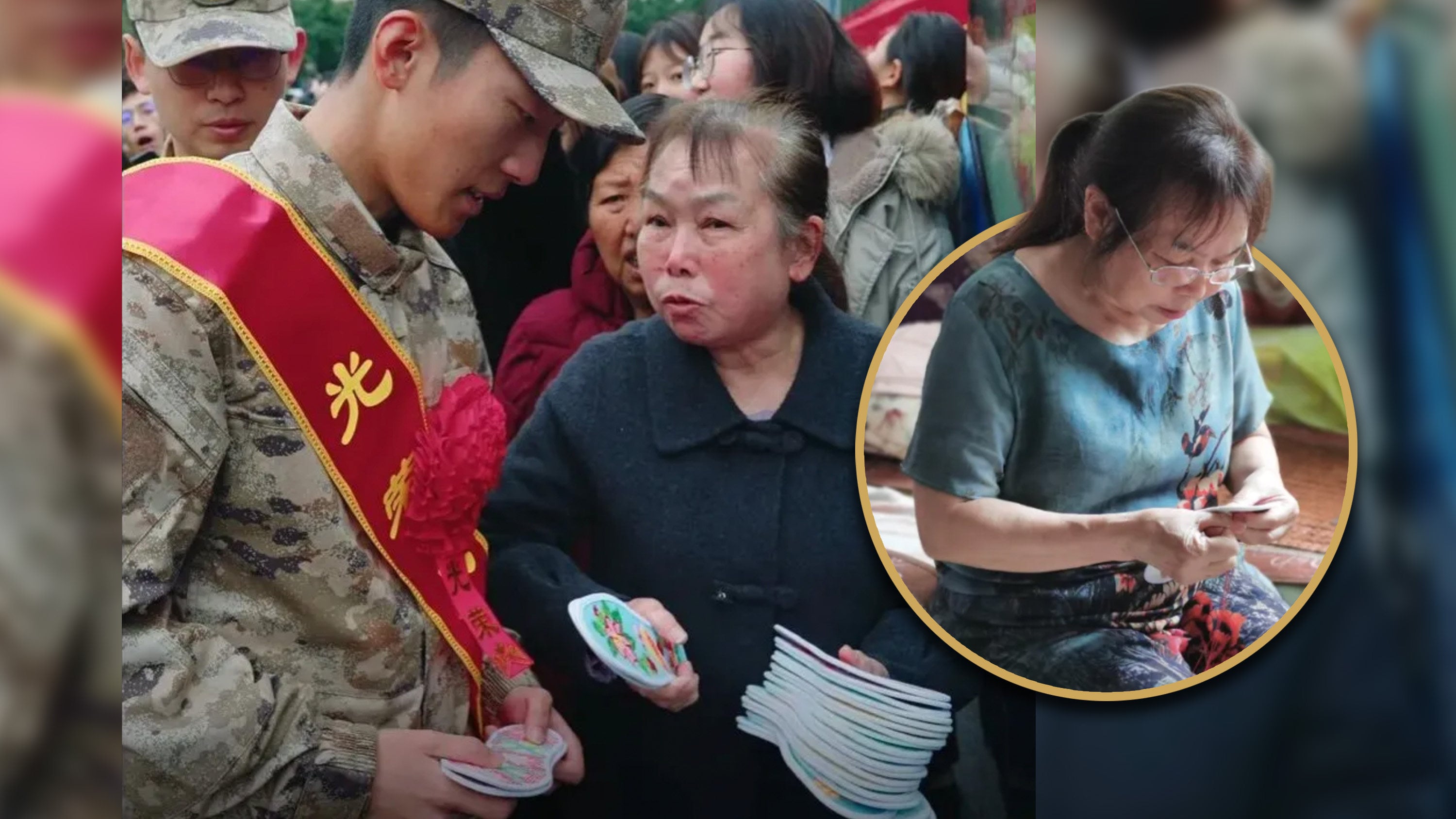Inspired by her son’s death at 19 while rescuing a comrade in 2005, a Chinese mother has hand-sewn over 1,000 shoe pads for soldiers for 20 years. Photo: SCMP composite/QQ.com