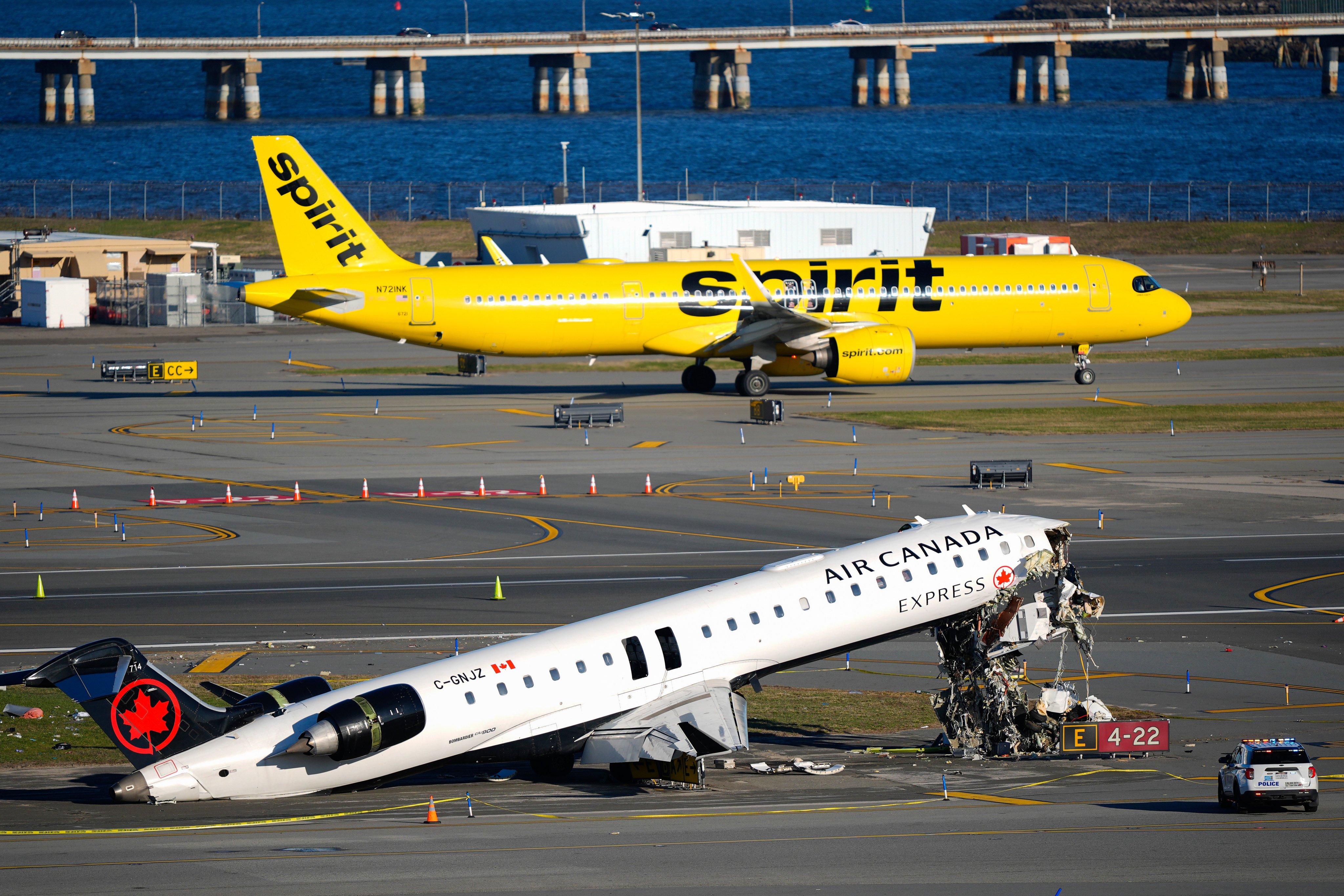 The Air Canada Express jet on the side of the runway at New York’s LaGuardia Airport. Photo: AP