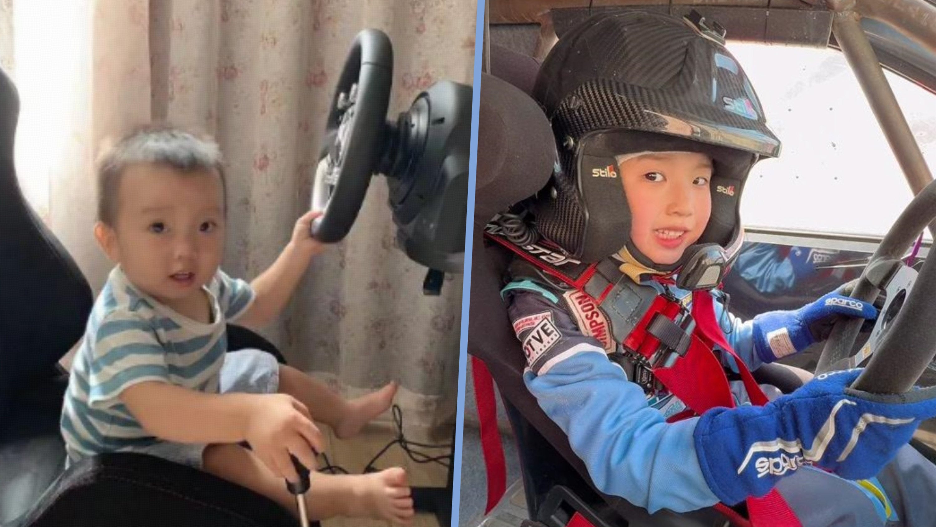 At just seven years old, a Chinese boy is China’s youngest professional rally car driver, certified by age five and dreams of becoming a World Rally Car champion. Photo: SCMP composite/Douyin