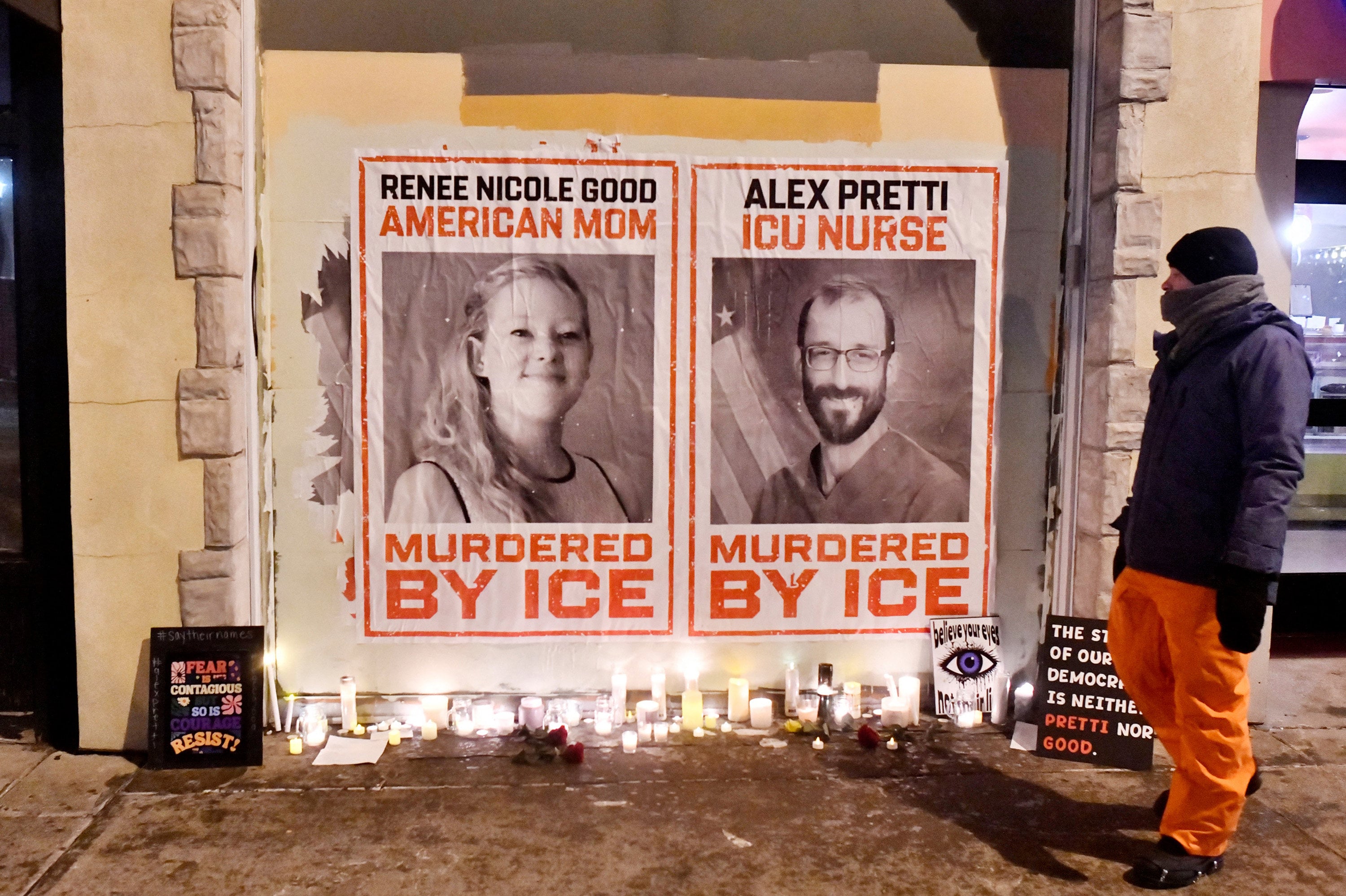 Posters of Renee Good and Alex Pretti, both US citizens fatally shot by immigration agents. Photo: TNS