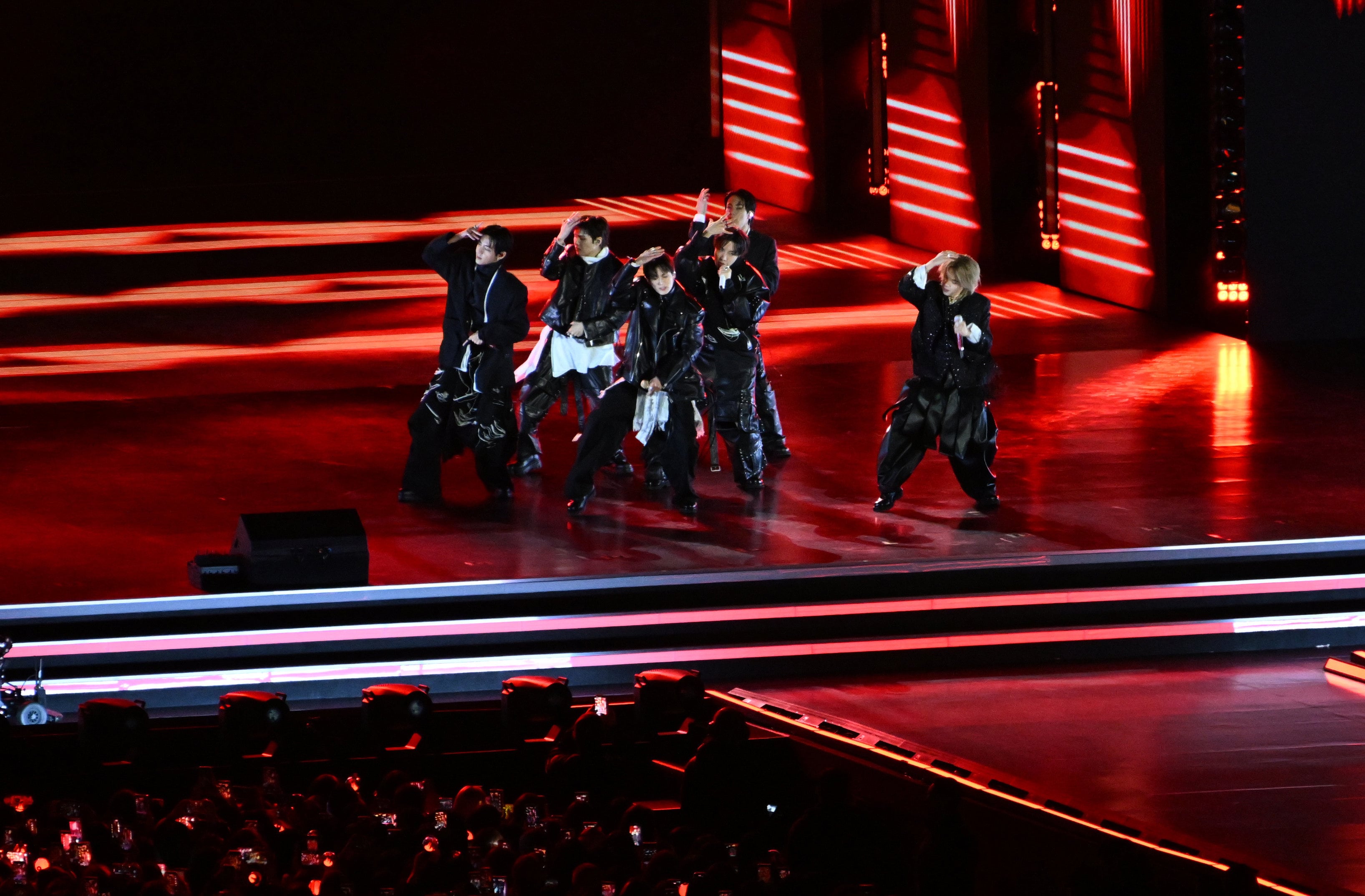 BTS members perform during their comeback concert in Seoul, South Korea, on Saturday. Photo: AP