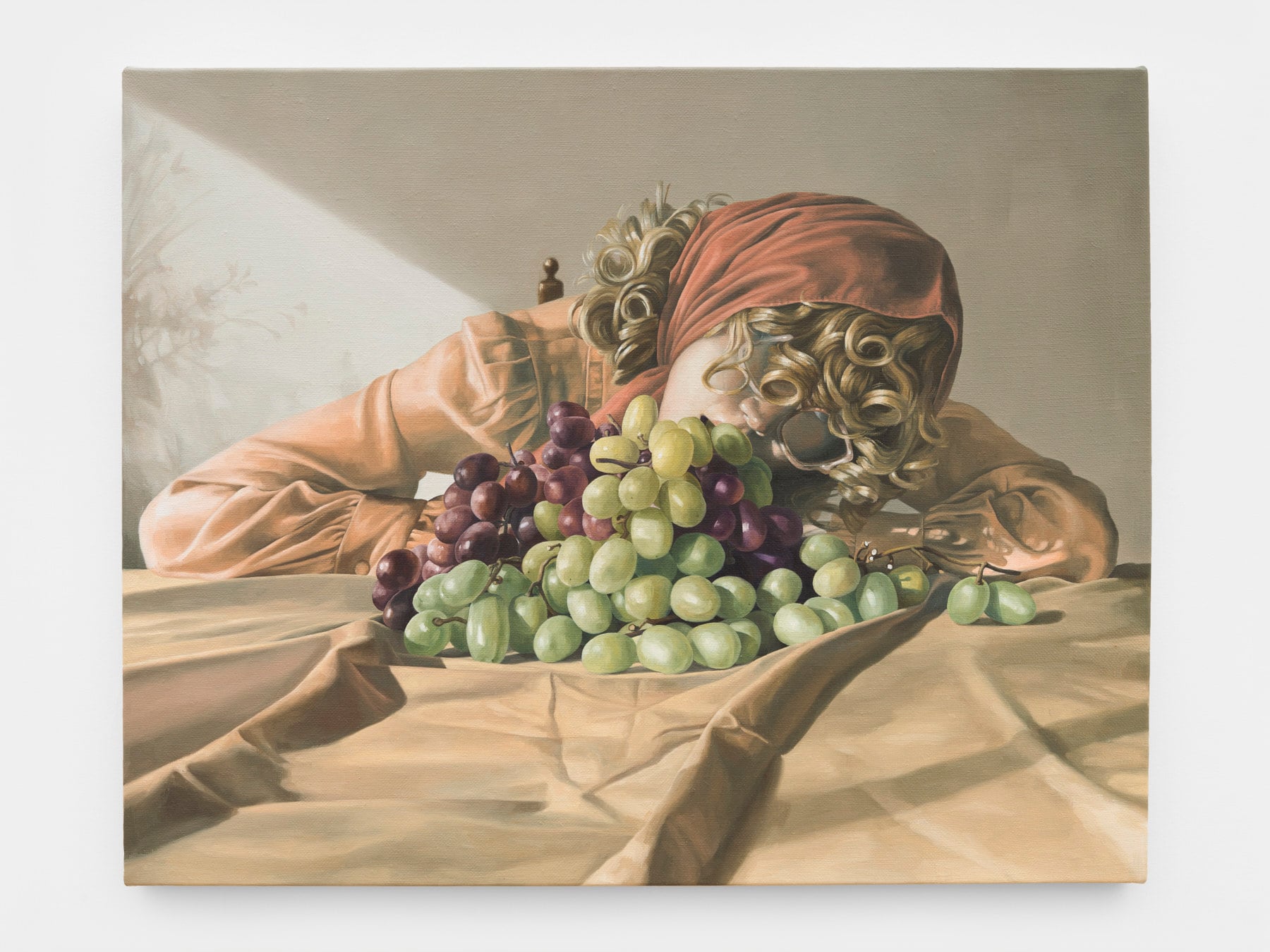 This woman’s mukbang (2024) by Brooklyn-based Korean artist Eunnam Hong shows a mysterious woman with flamboyantly curled hair that appears in much of her work – a woman that is in fact the artist herself, in costume. Photo: Kunning Huang