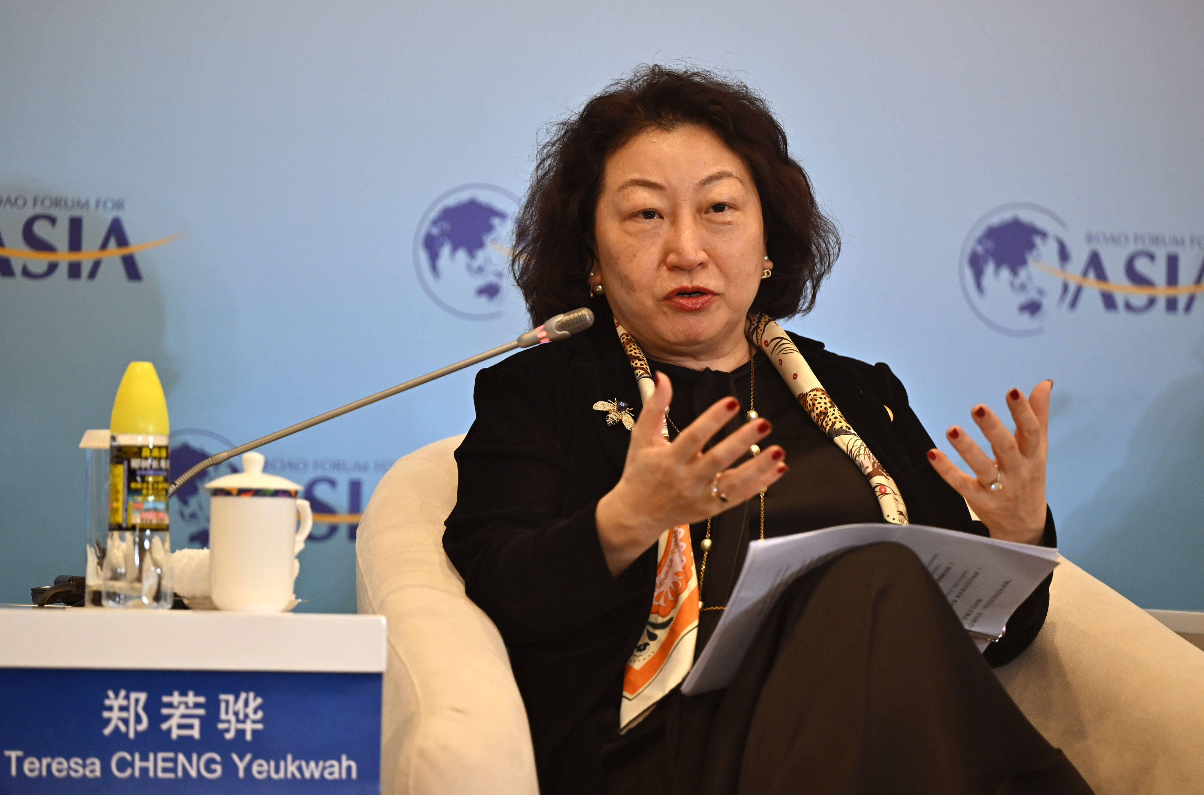 Teresa Cheng, secretary general of the International Organisation for Mediation, takes part in a panel discussion on the sidelines of the Boao Forum for Asia in Hainan province on Thursday. Photo: Xinhua