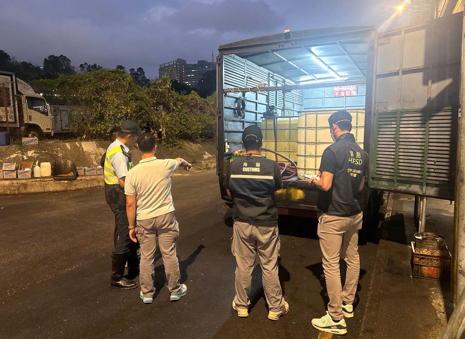 Hong Kong authorities have arrested a man and seized over 8,000 litres of illegal fuel worth HK$250,000. Photo: Handout