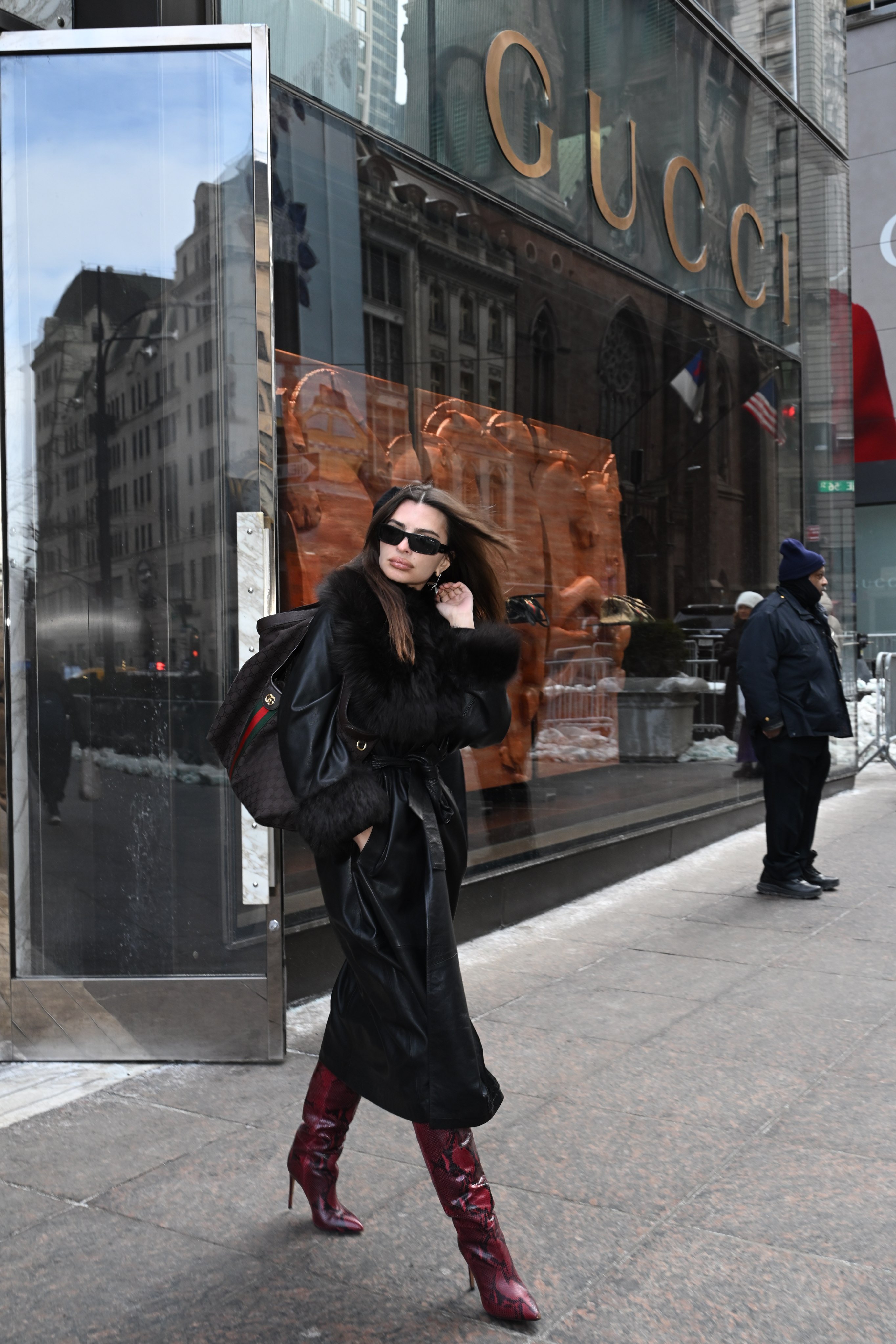Emily Ratajkowski on the streets of New York in February with a Gucci Giglio bag. Photo: GC Images