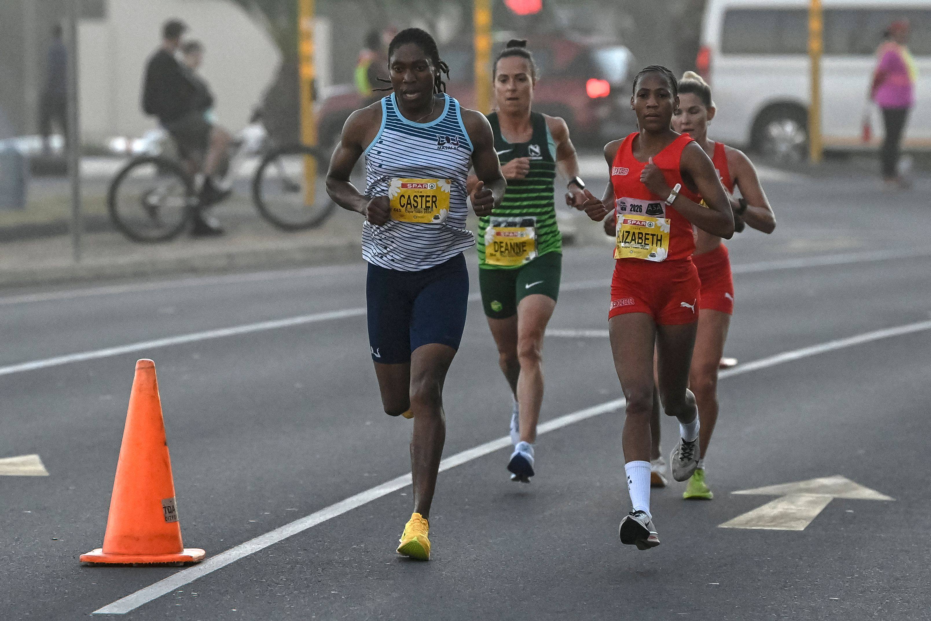 South African Olympic champion Caster Semenya (left) running in the Cape Town SPAR Womens 10km Challenge on Sunday. She finished 12th in a time of 35 minutes 44 seconds. Photo: AFP