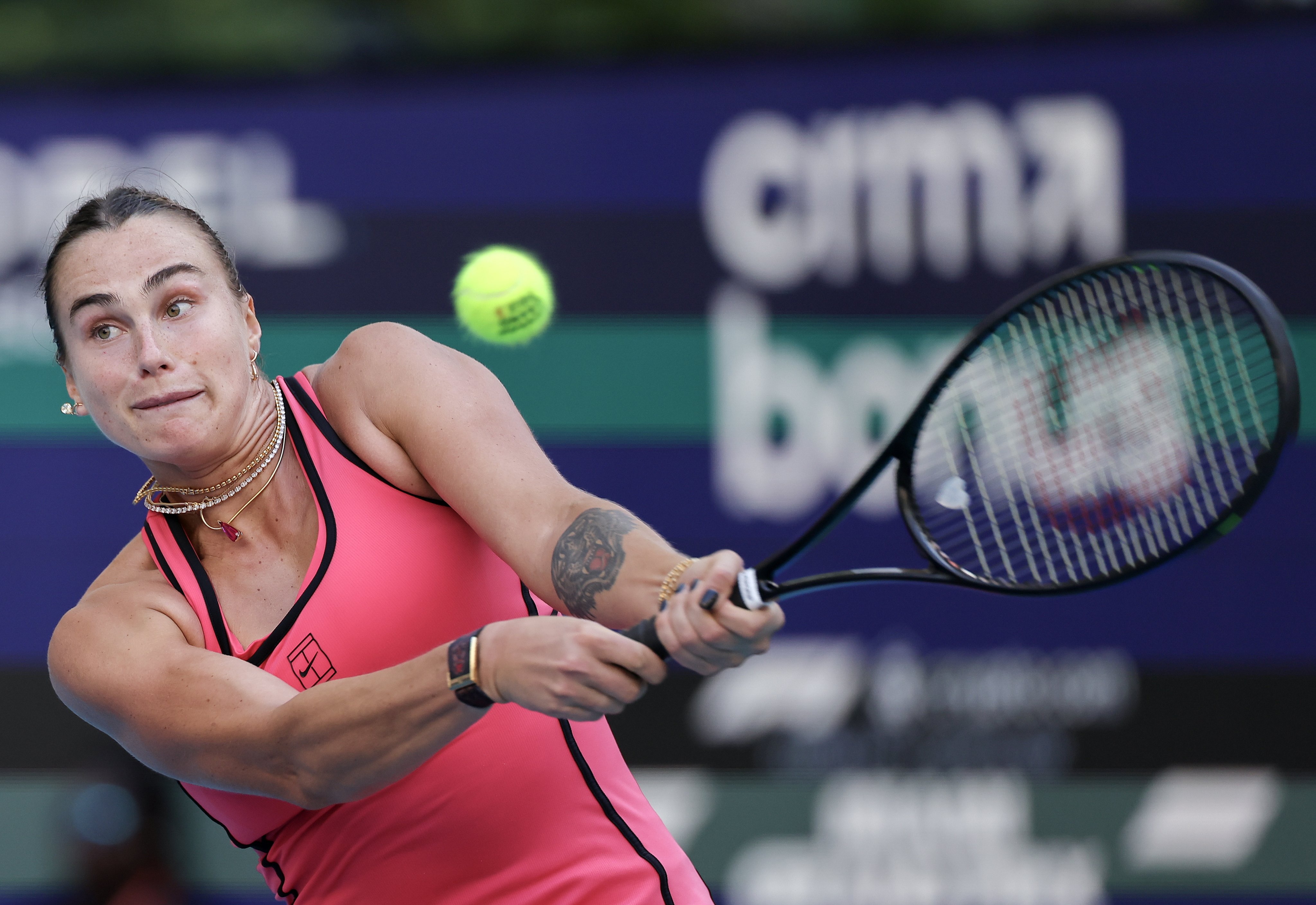 Aryna Sabalenka beat Coco Gauff in the final of the Miami Open at the Hard Rock Stadium on Saturday. Photo: EPA