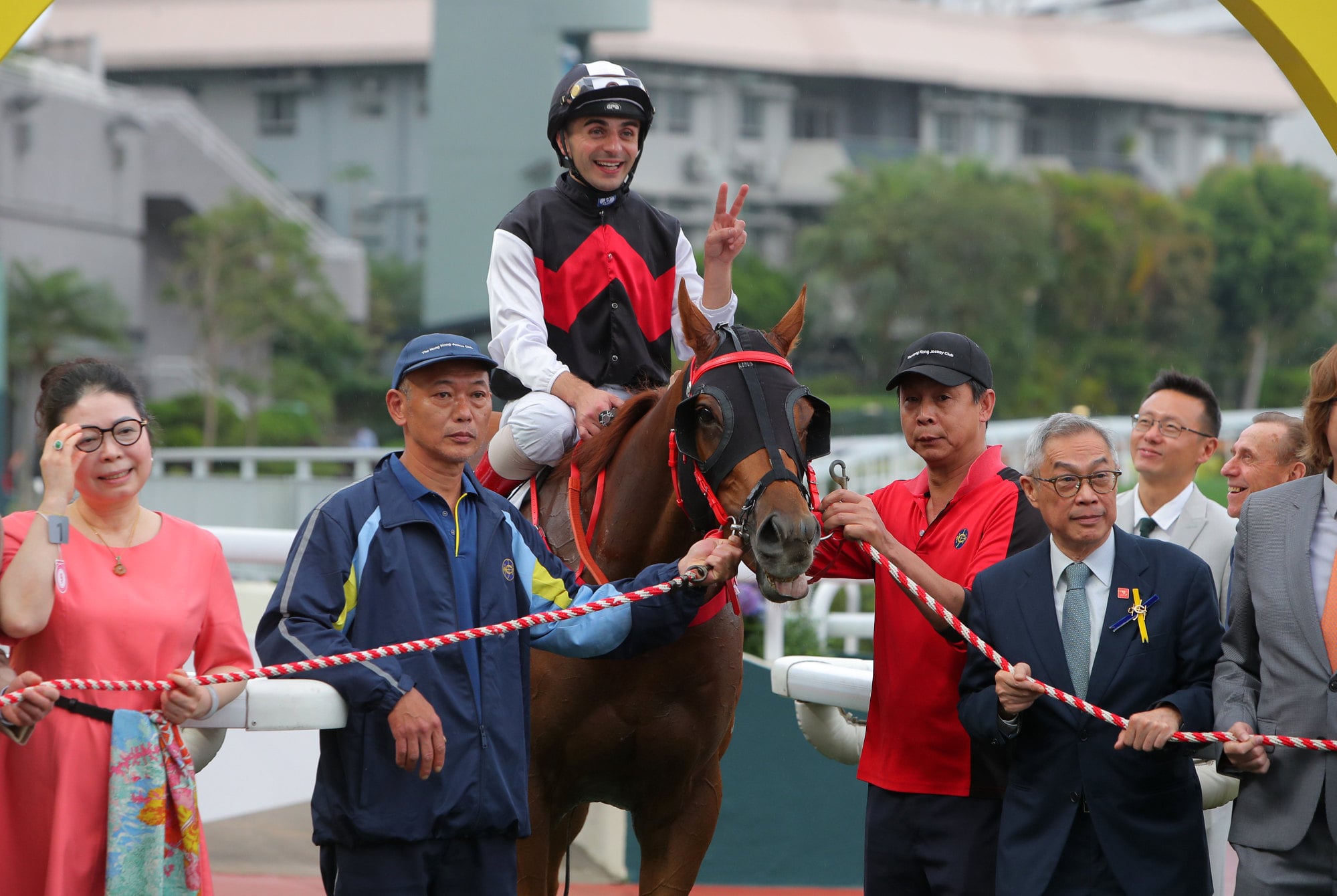Andrea Atzeni celebrates her victory at Champion Young.
