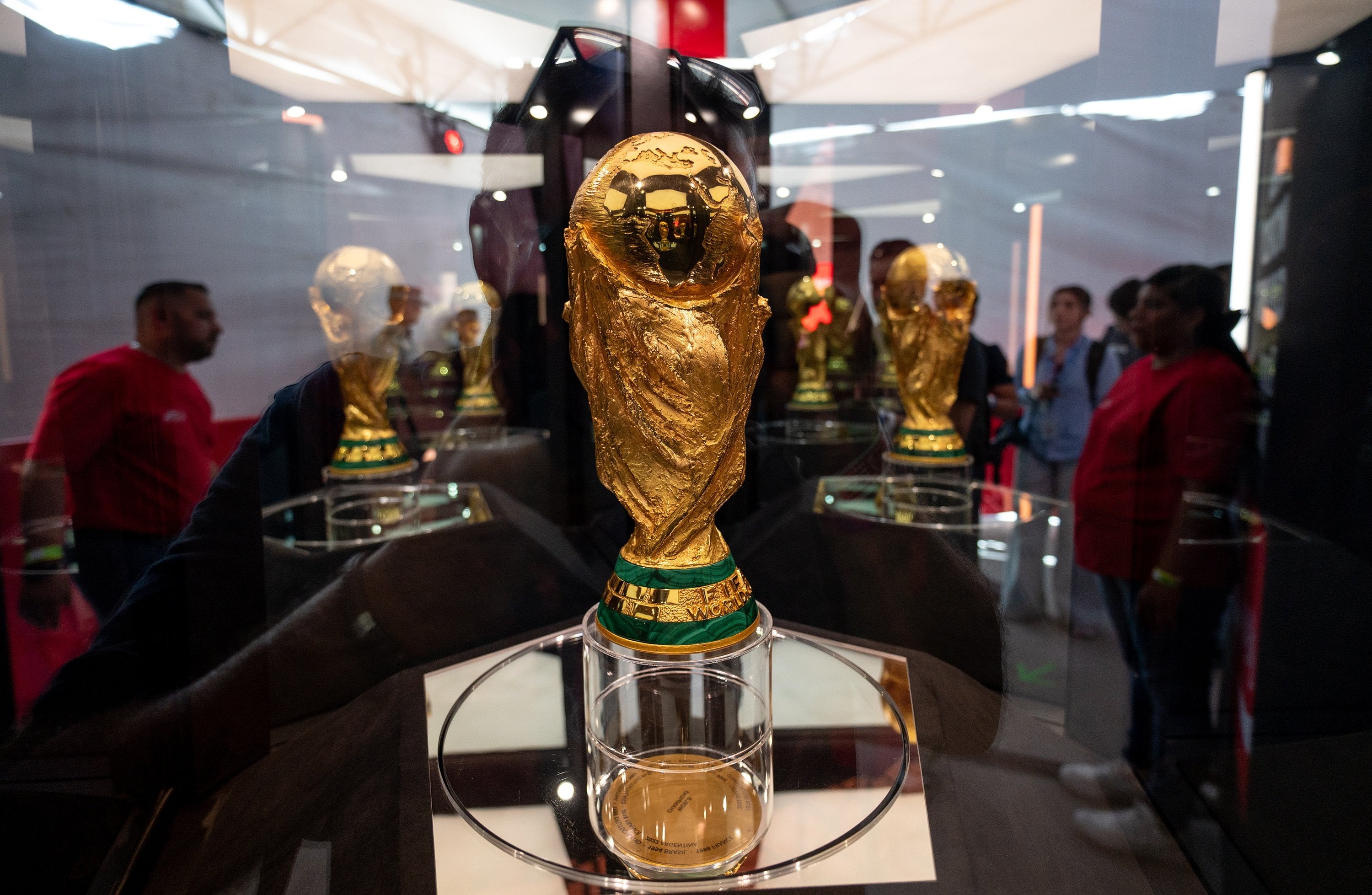 The Fifa World Cup trophy on display at BBVA Stadium during a promotional stop in Monterrey, Mexico earlier this month. Photo: EPA