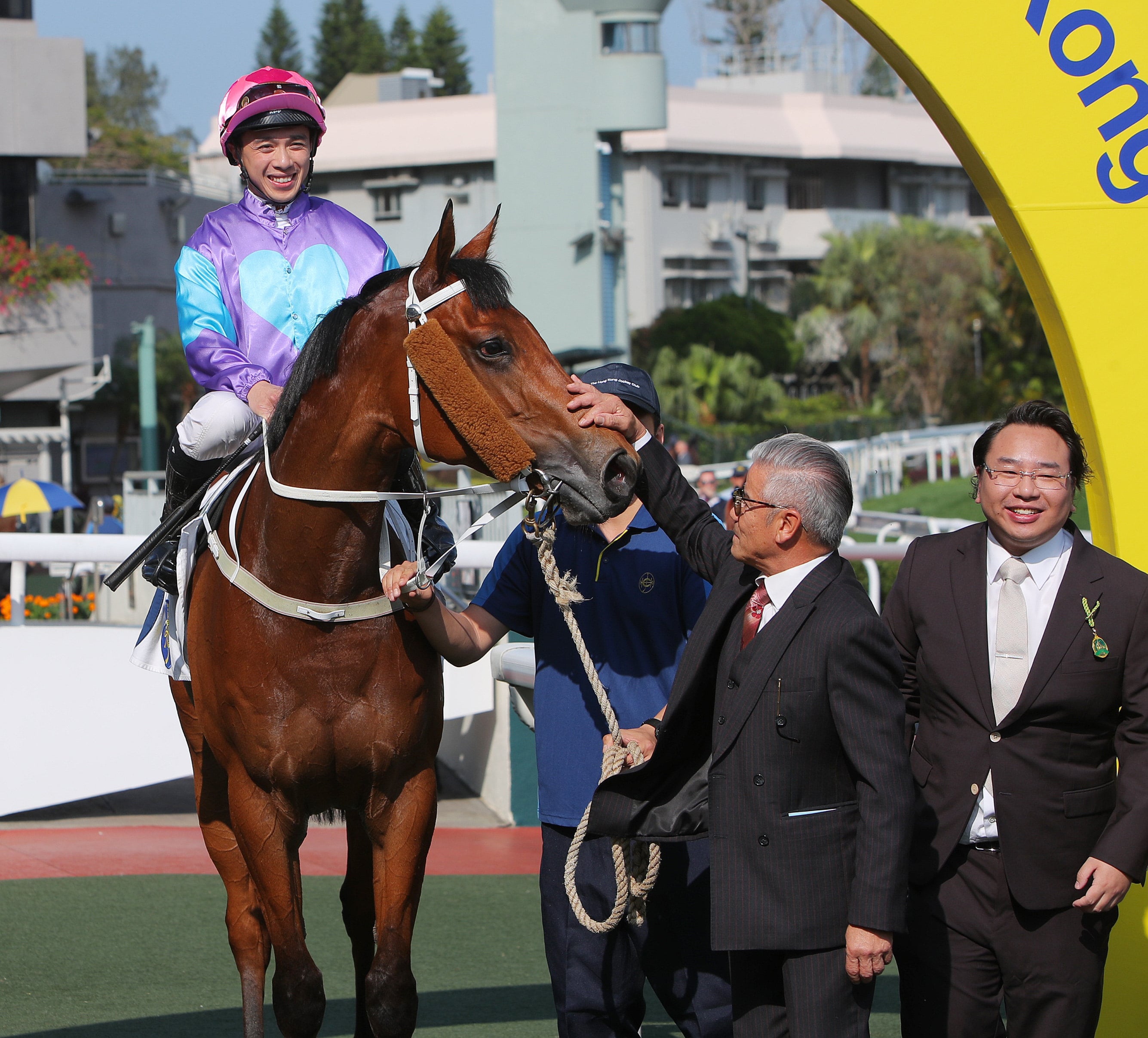 Angus Chung  and Tony Cruz celebrate the win of Stunning Peach at Sha Tin. Photos: Kenneth Chan.