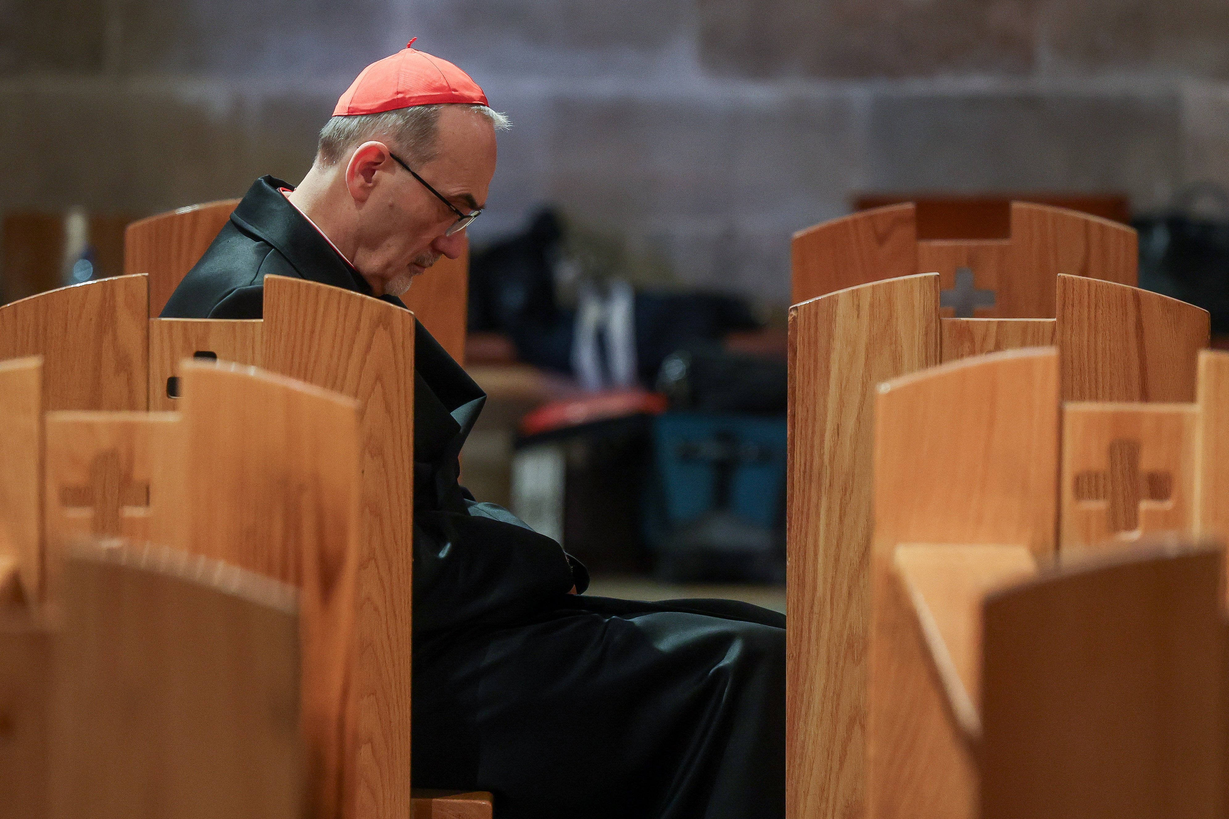 Cardinal Pierbattista Pizzaballa, the Latin Patriarch of Jerusalem, sits in the Church of All Nations in Jerusalem, Sunday, March 29, 2026. Photo: AP