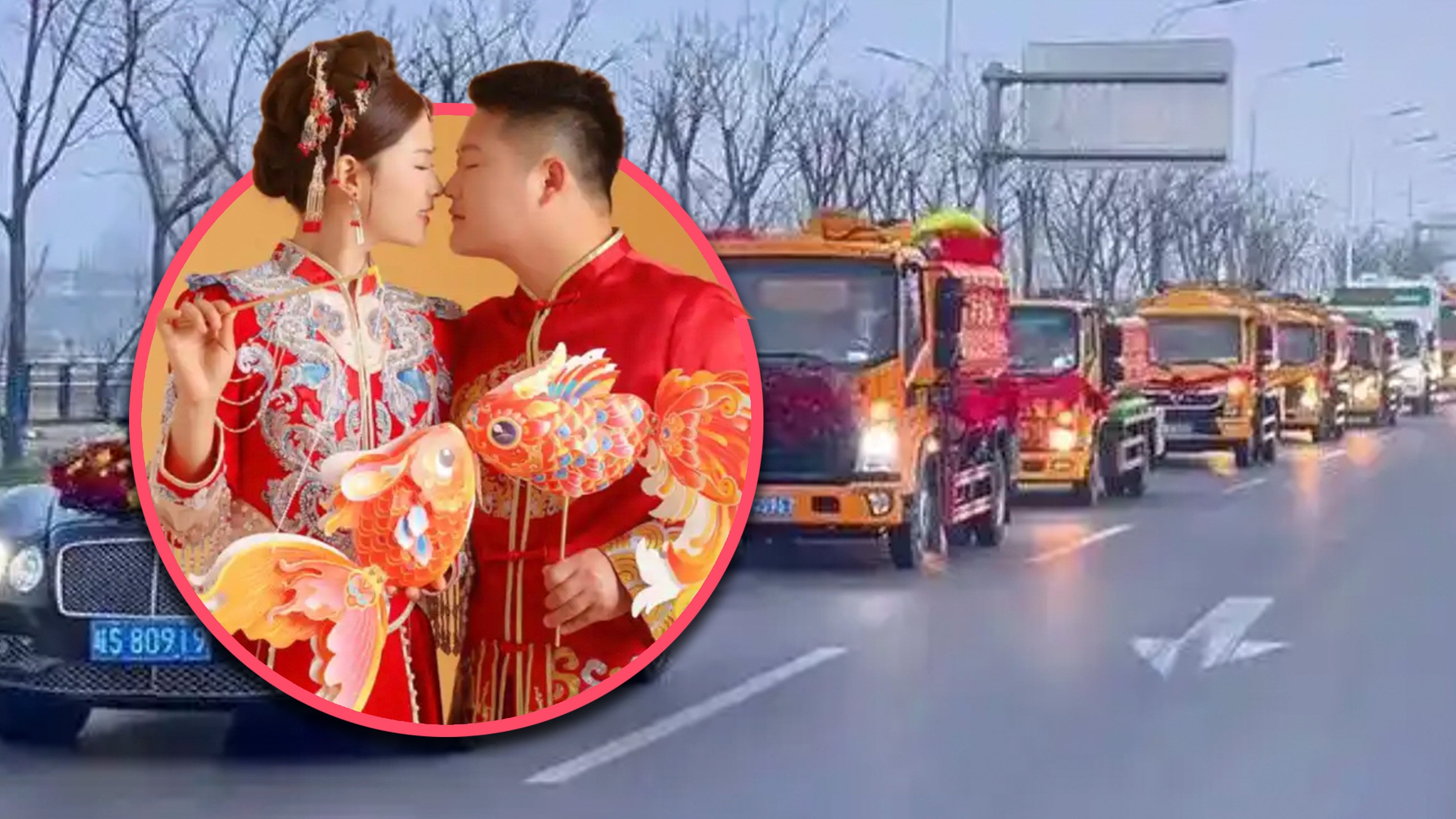 A man in China celebrated his big day by organising a convoy of septic tank trucks as wedding cars. He was supported by peers from his family’s sewage removal business. Photo: SCMP composite/Douyin