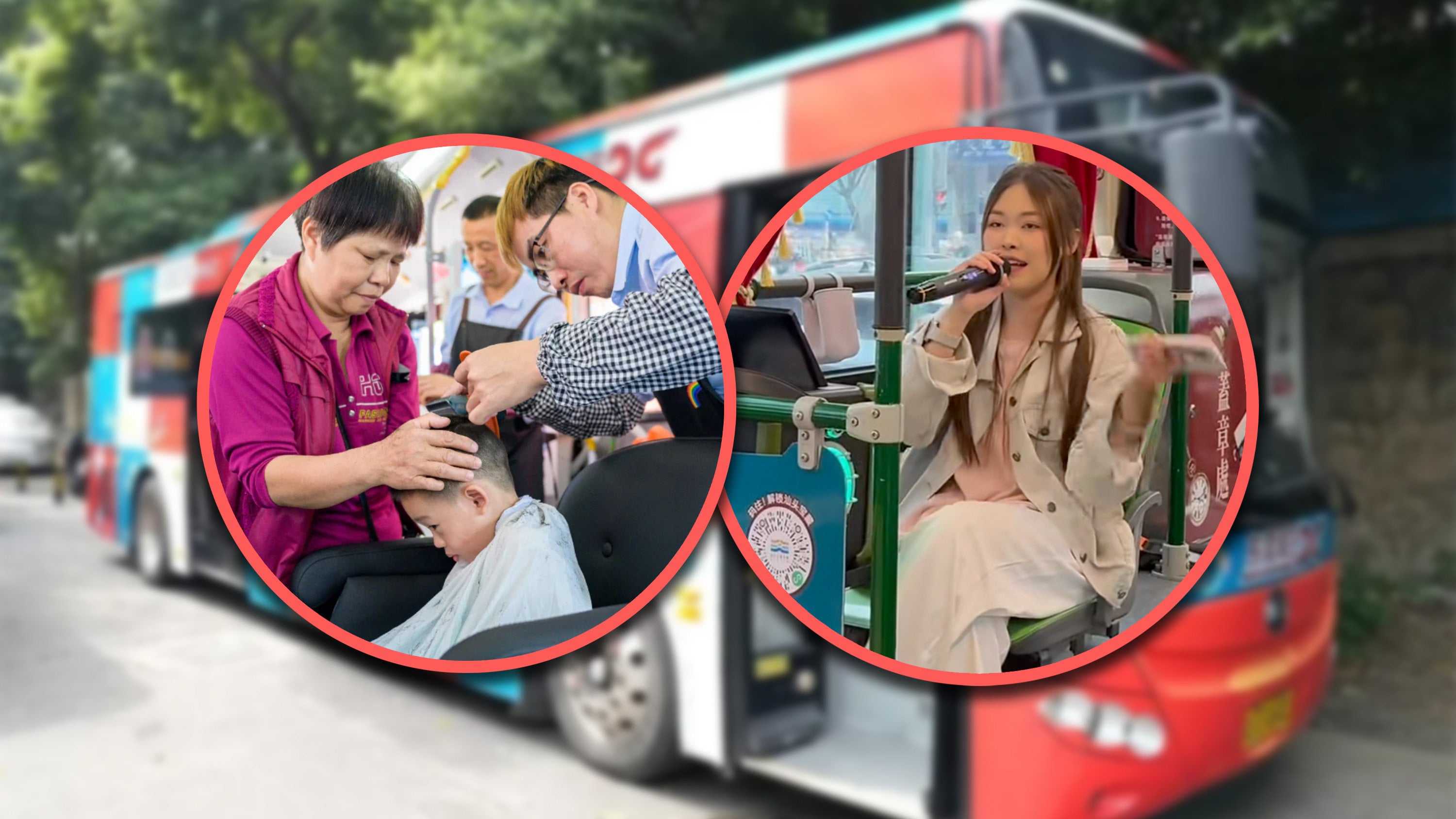 ”City buses” in southern Chinese cities are transforming into mobile entertainment venues, appealing to young consumers who crave immersive experiences during their travels. Photo: SCMP composite/RedNote